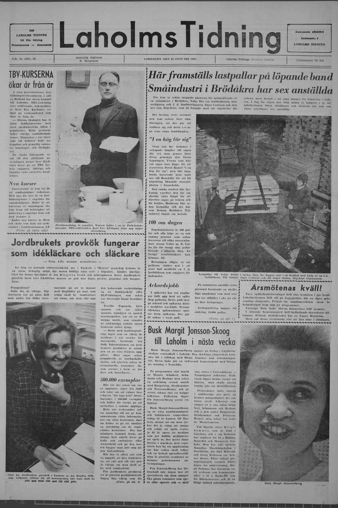 Laholms Tidning Lördag 24 januari 1970, sida 1
