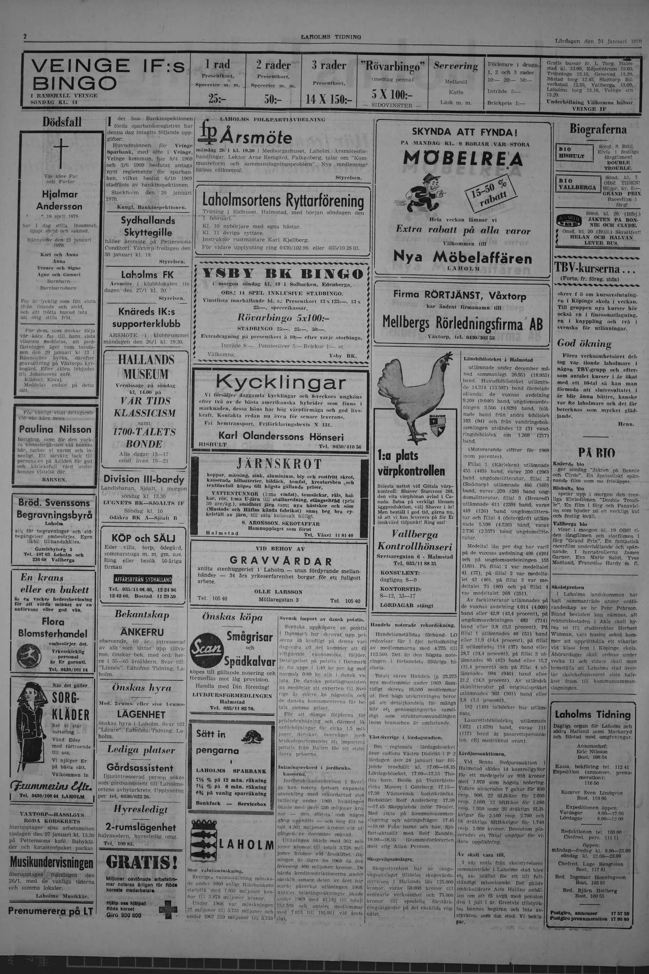 Laholms Tidning Lördag 24 januari 1970, sida 2