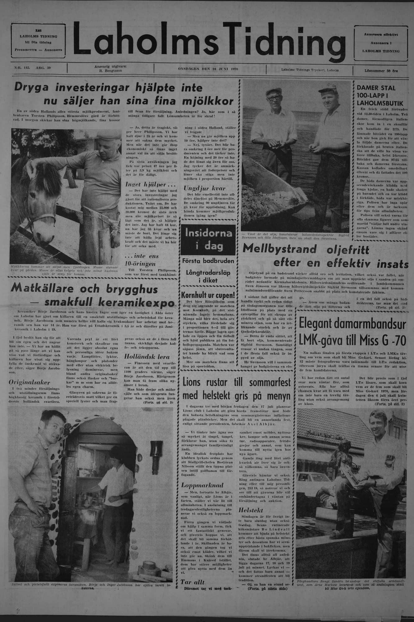 Laholms Tidning Onsdag 24 juni 1970, sida 1