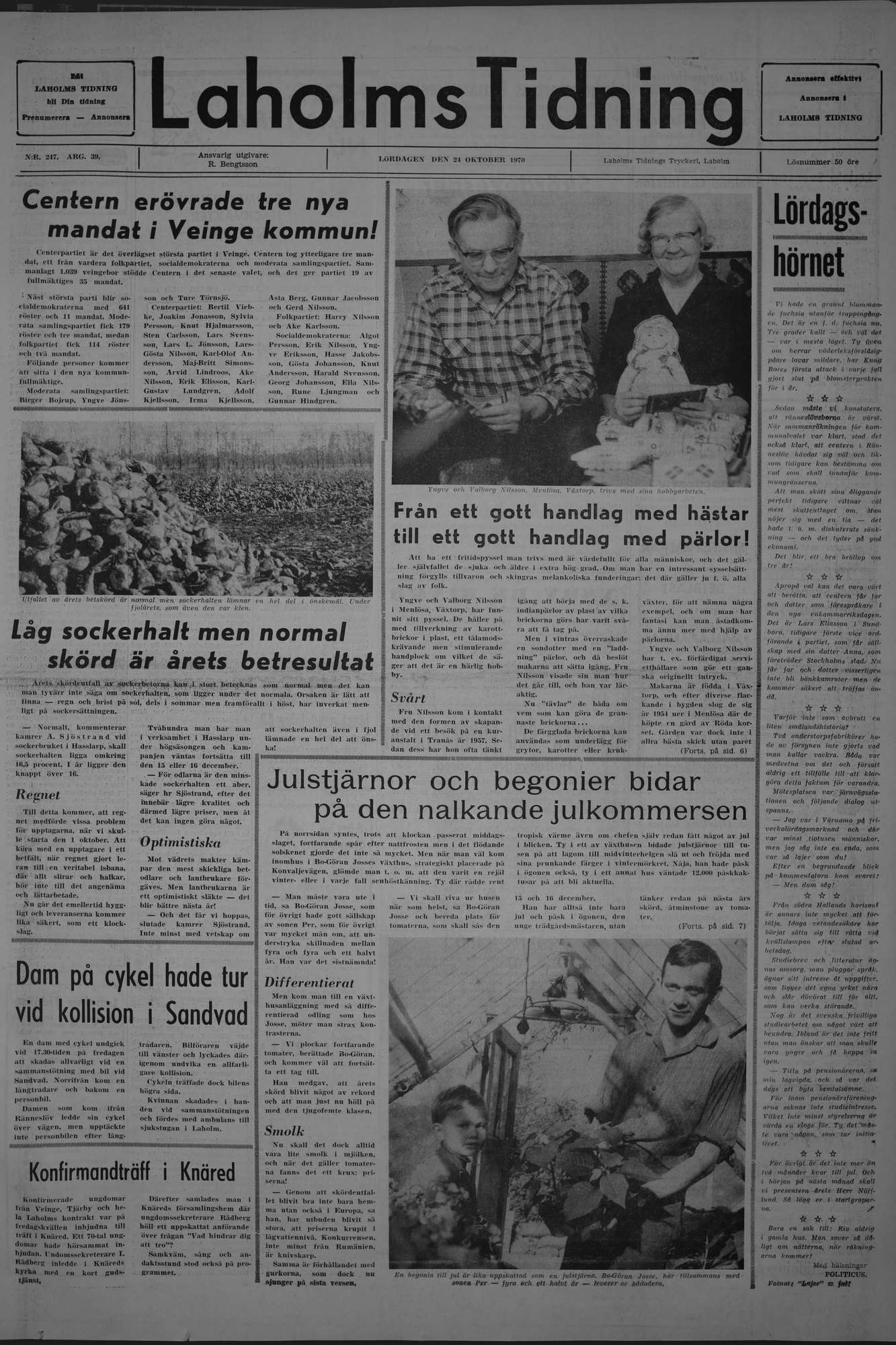 Laholms Tidning Lördag 24 oktober 1970, sida 1