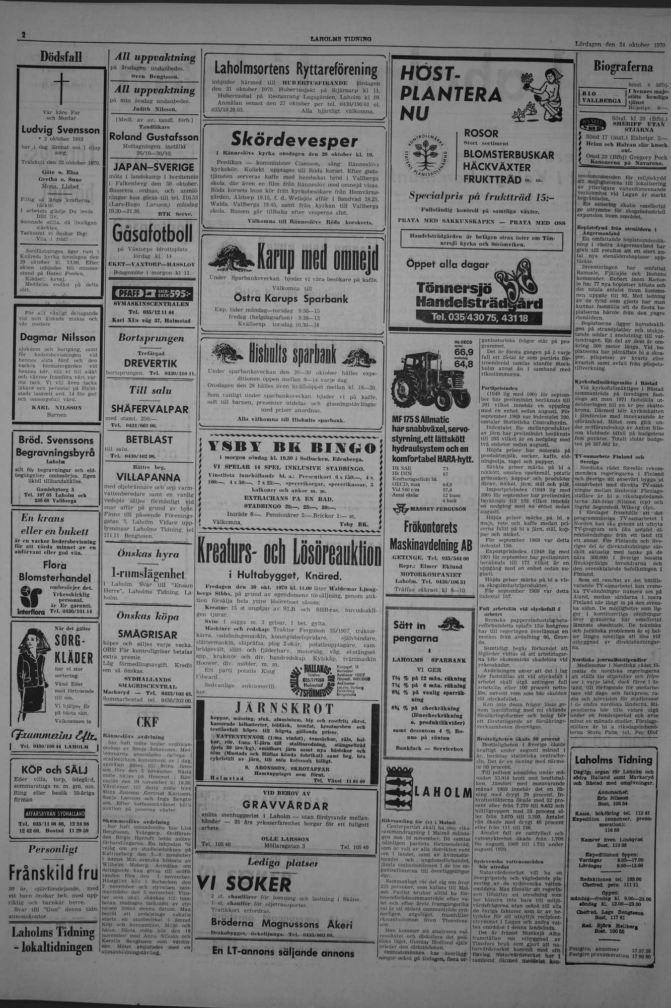 Laholms Tidning Lördag 24 oktober 1970, sida 2