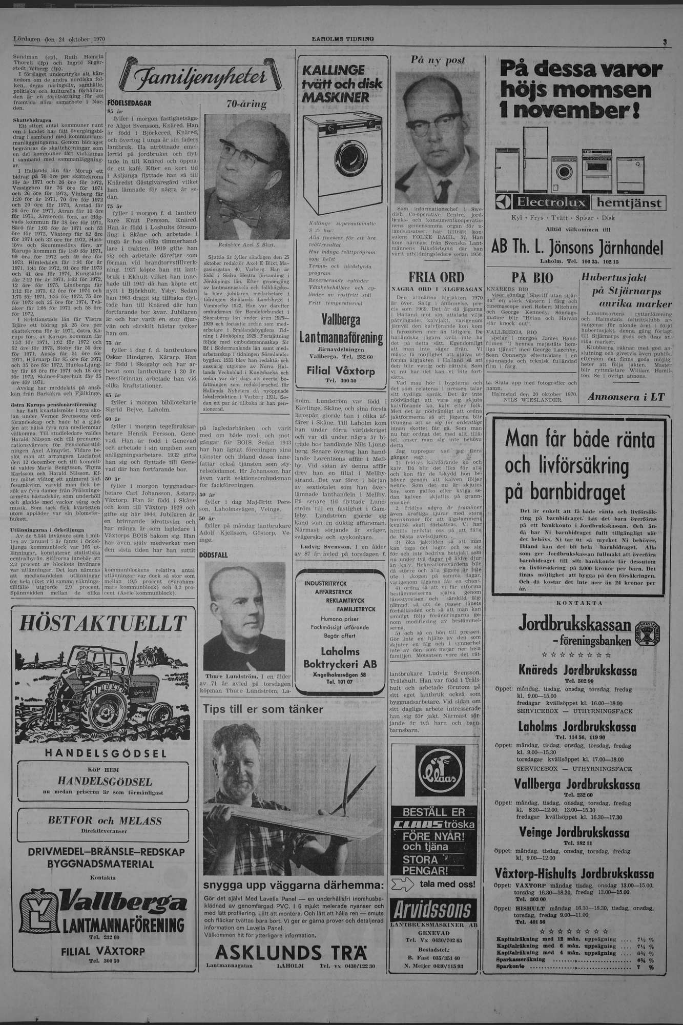 Laholms Tidning Lördag 24 oktober 1970, sida 3