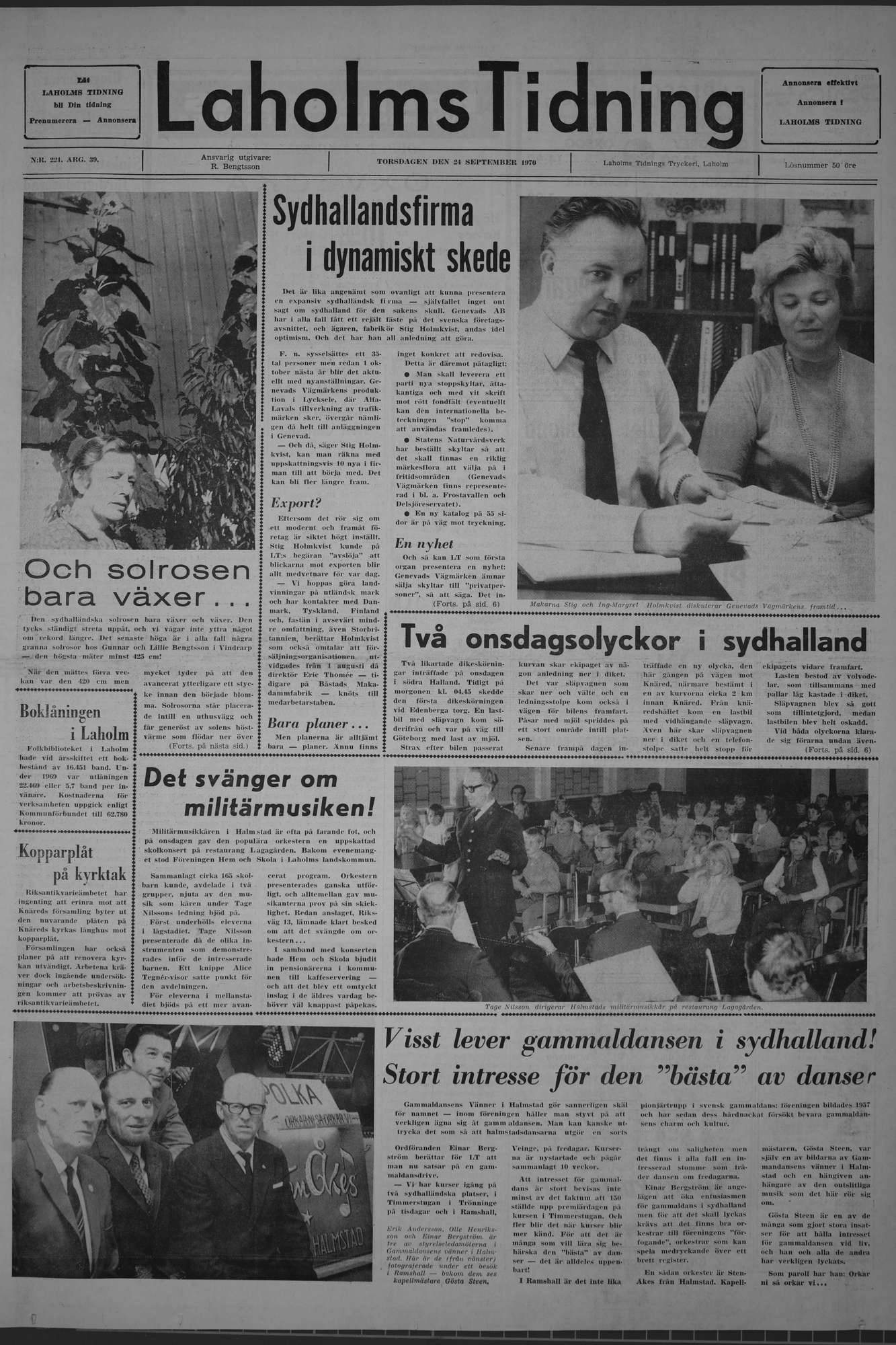 Laholms Tidning Torsdag 24 september 1970, sida 1