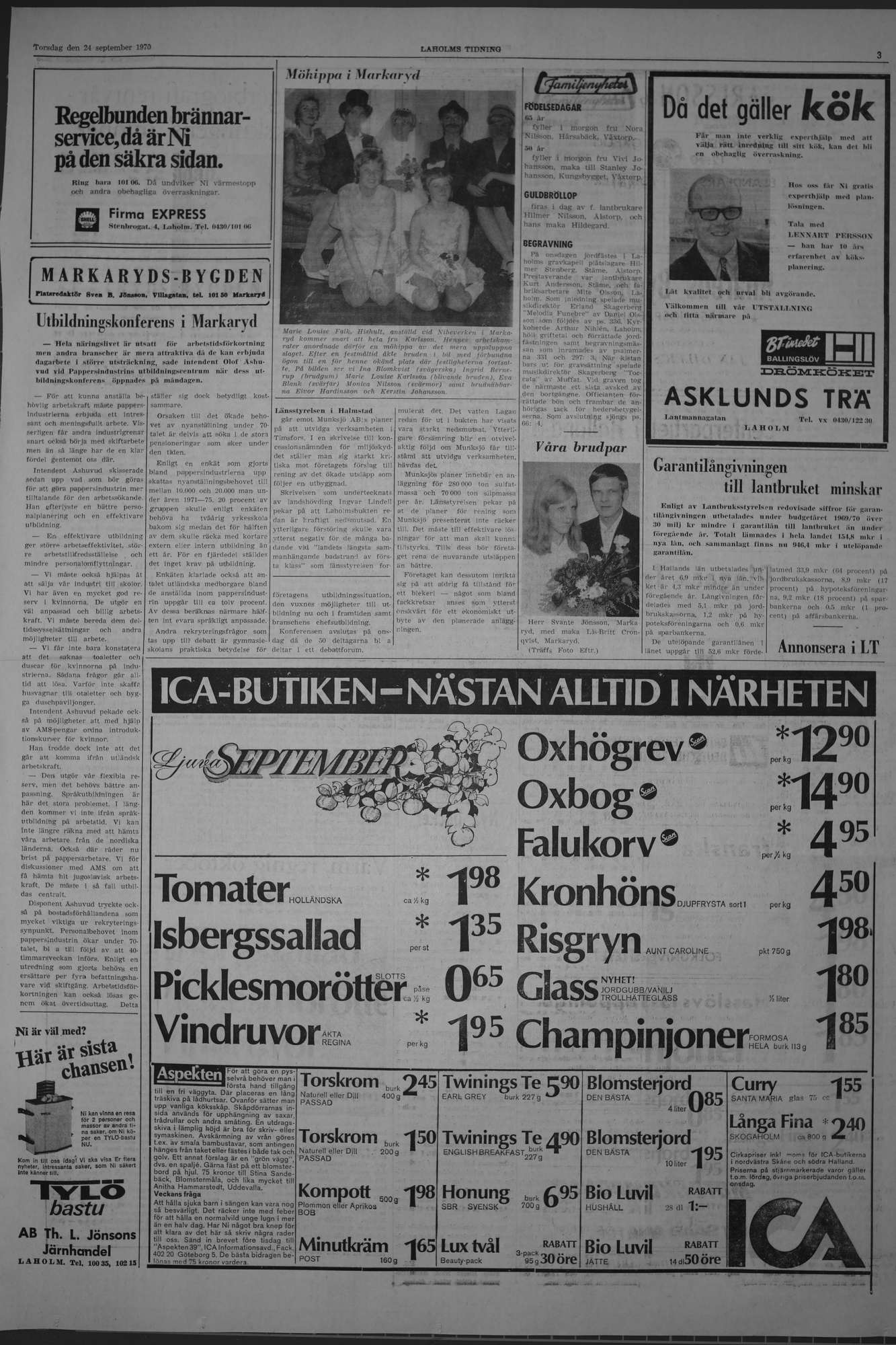 Laholms Tidning Torsdag 24 september 1970, sida 3