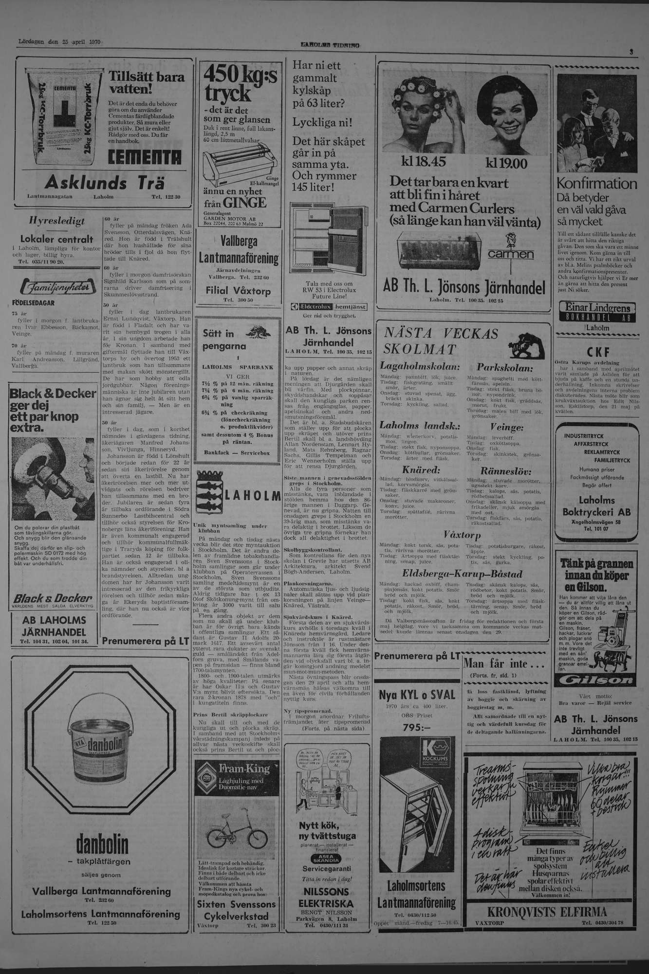 Laholms Tidning Lördag 25 april 1970, sida 3