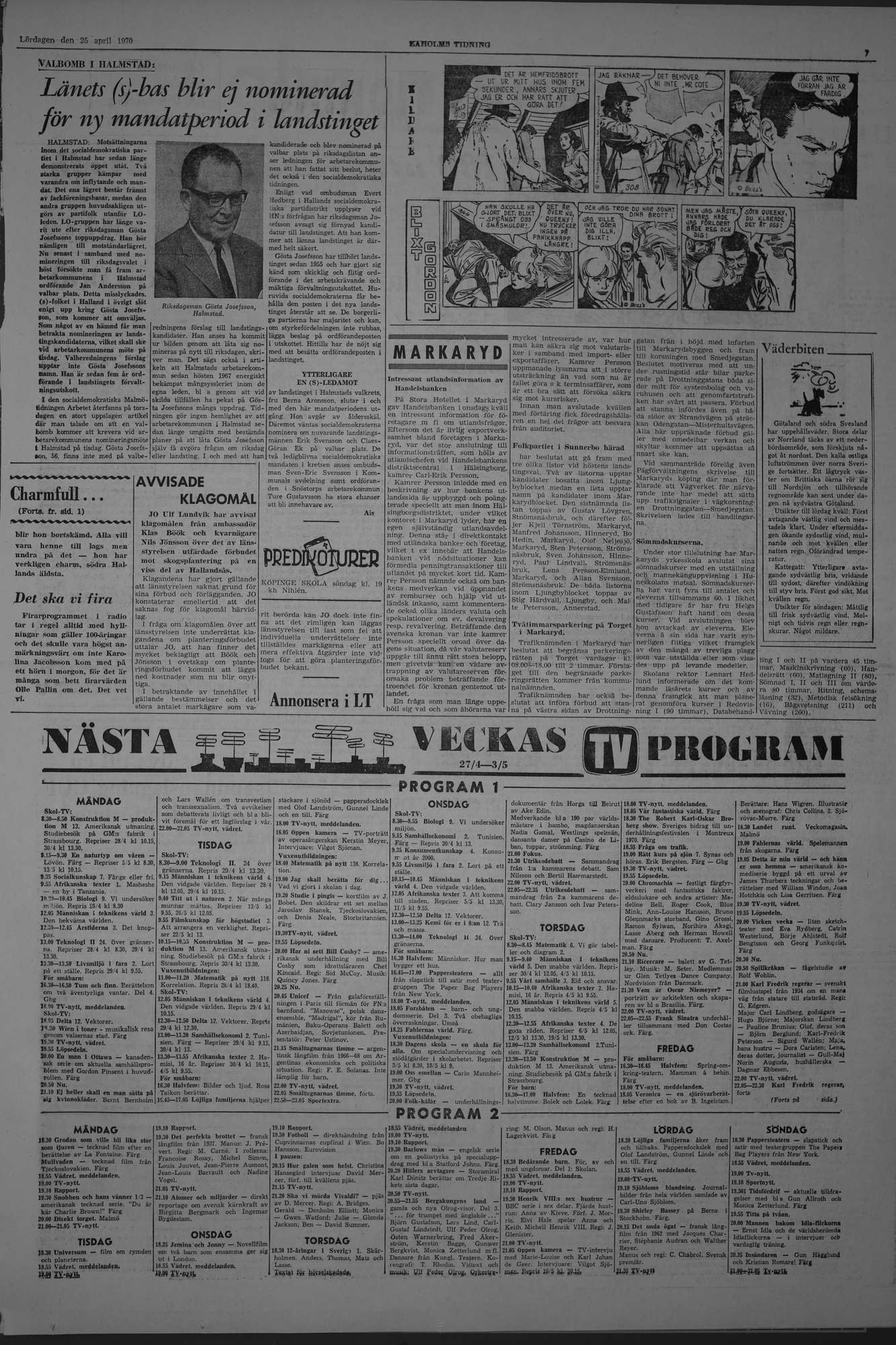 Laholms Tidning Lördag 25 april 1970, sida 7