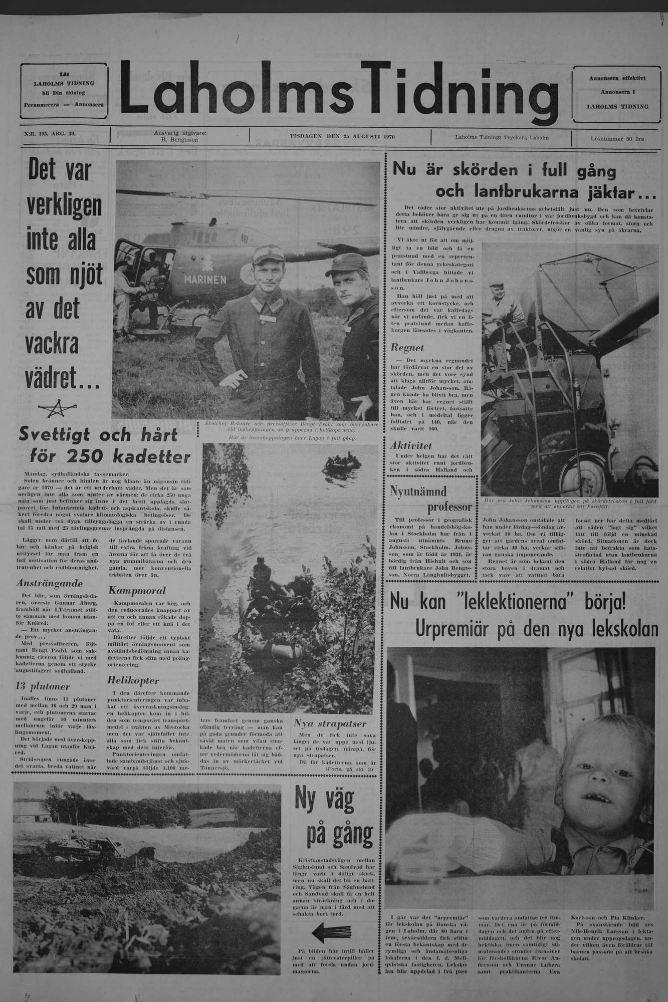 Laholms Tidning Tisdag 25 augusti 1970, sida 1
