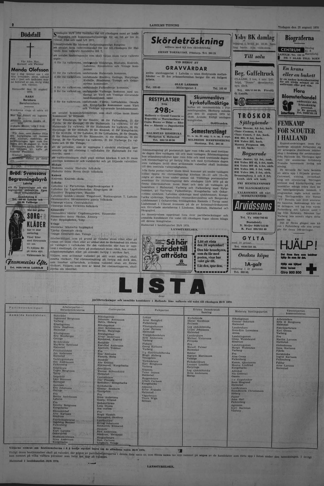 Laholms Tidning Tisdag 25 augusti 1970, sida 2