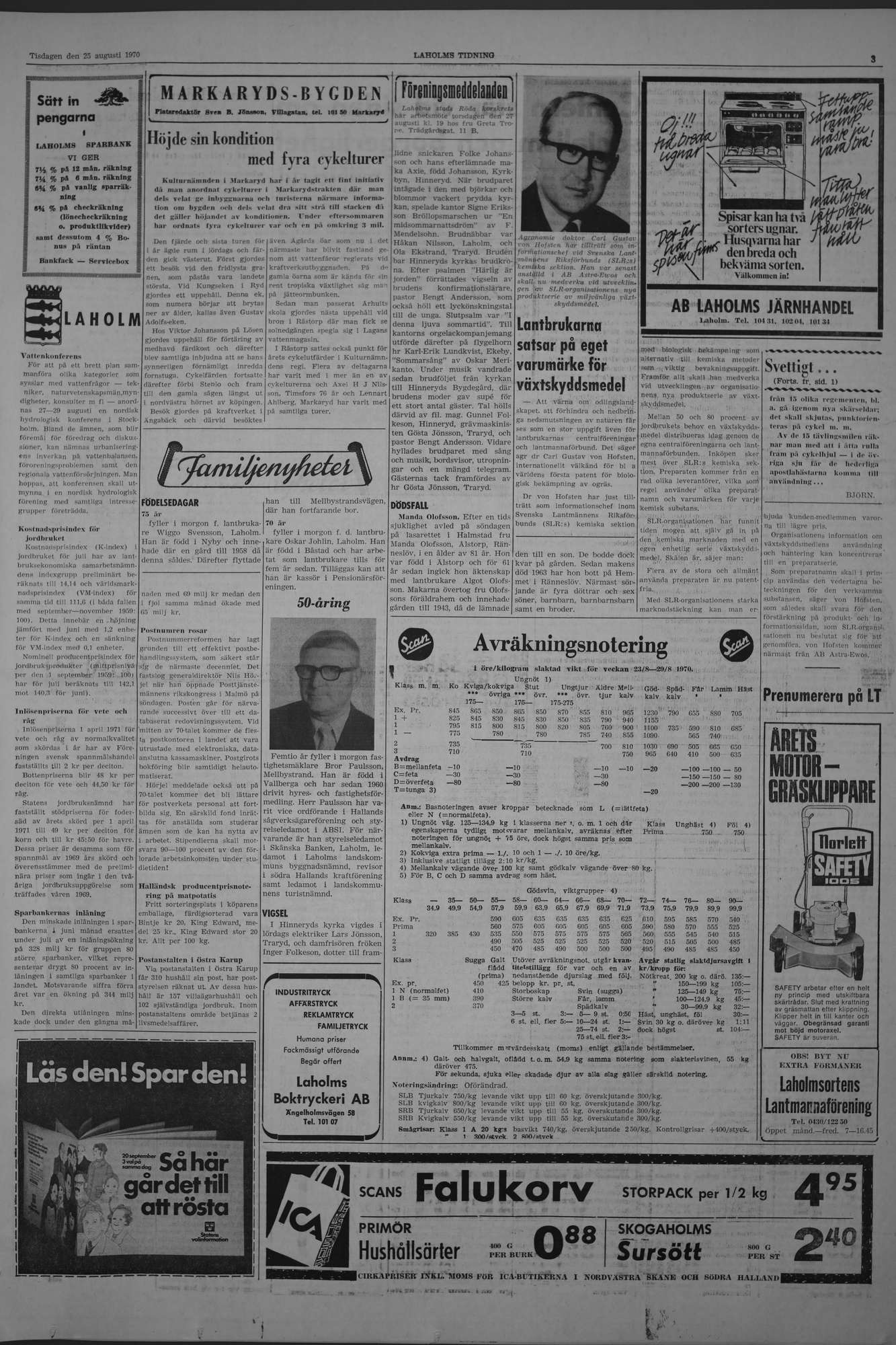 Laholms Tidning Tisdag 25 augusti 1970, sida 3
