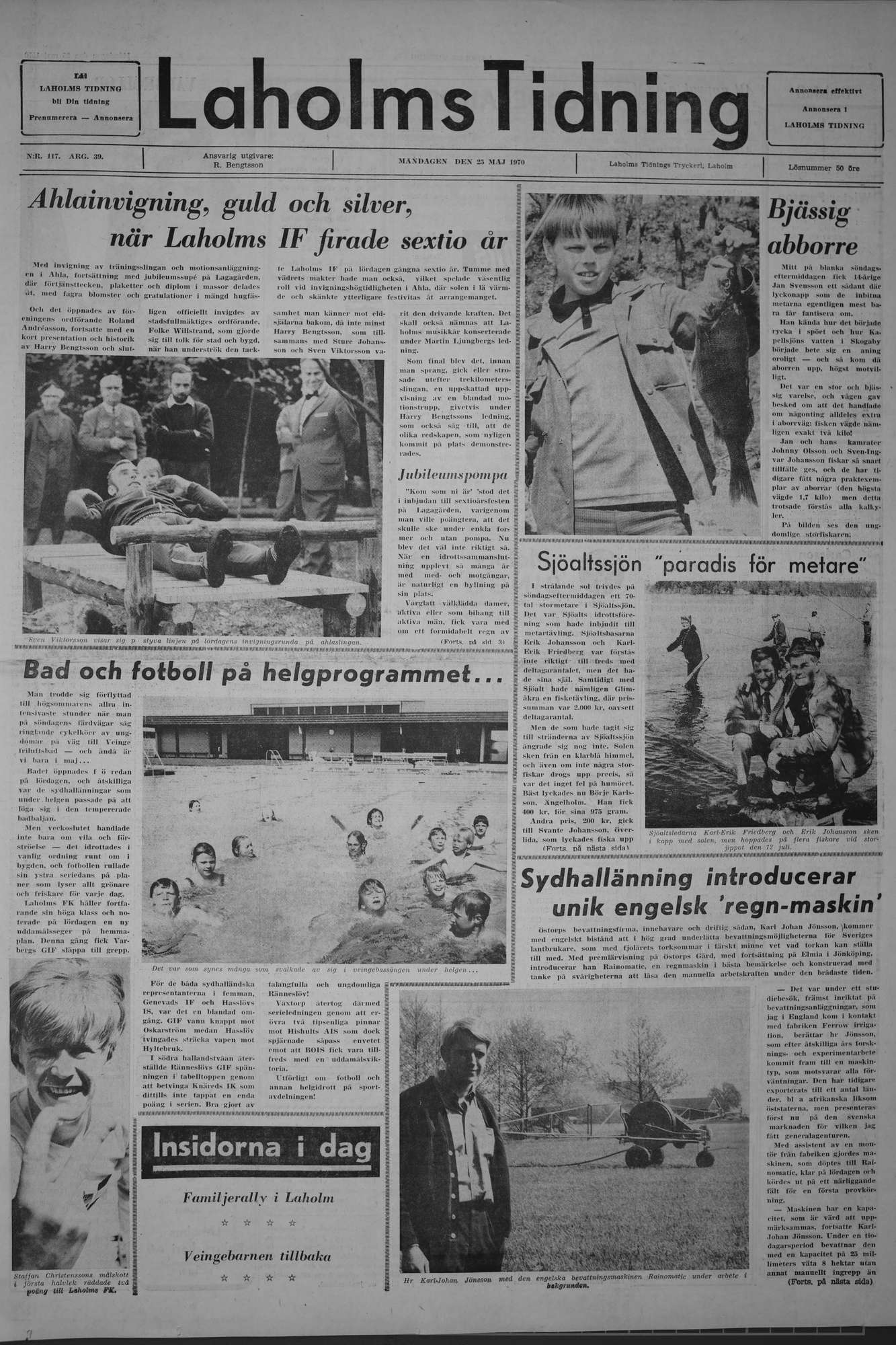 Laholms Tidning Måndag 25 maj 1970, sida 1