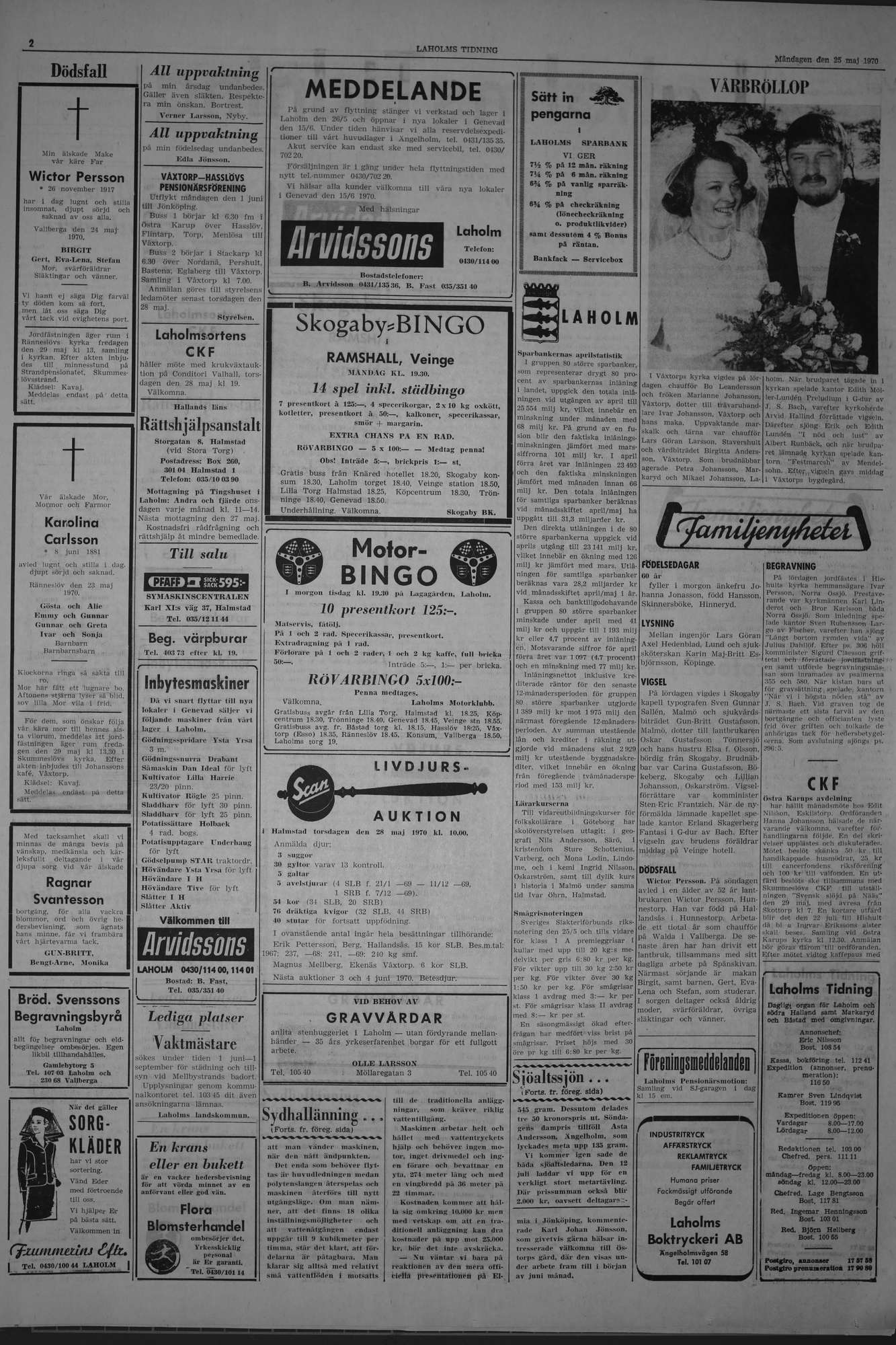 Laholms Tidning Måndag 25 maj 1970, sida 2