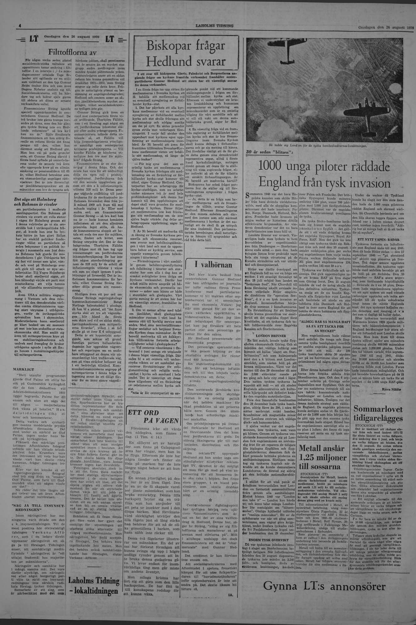 Laholms Tidning Onsdag 26 augusti 1970, sida 4
