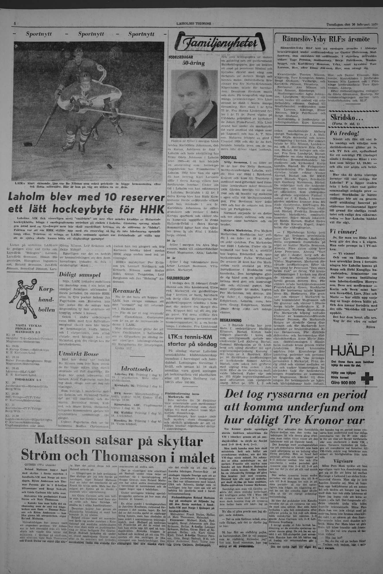 Laholms Tidning Torsdag 26 februari 1970, sida 6