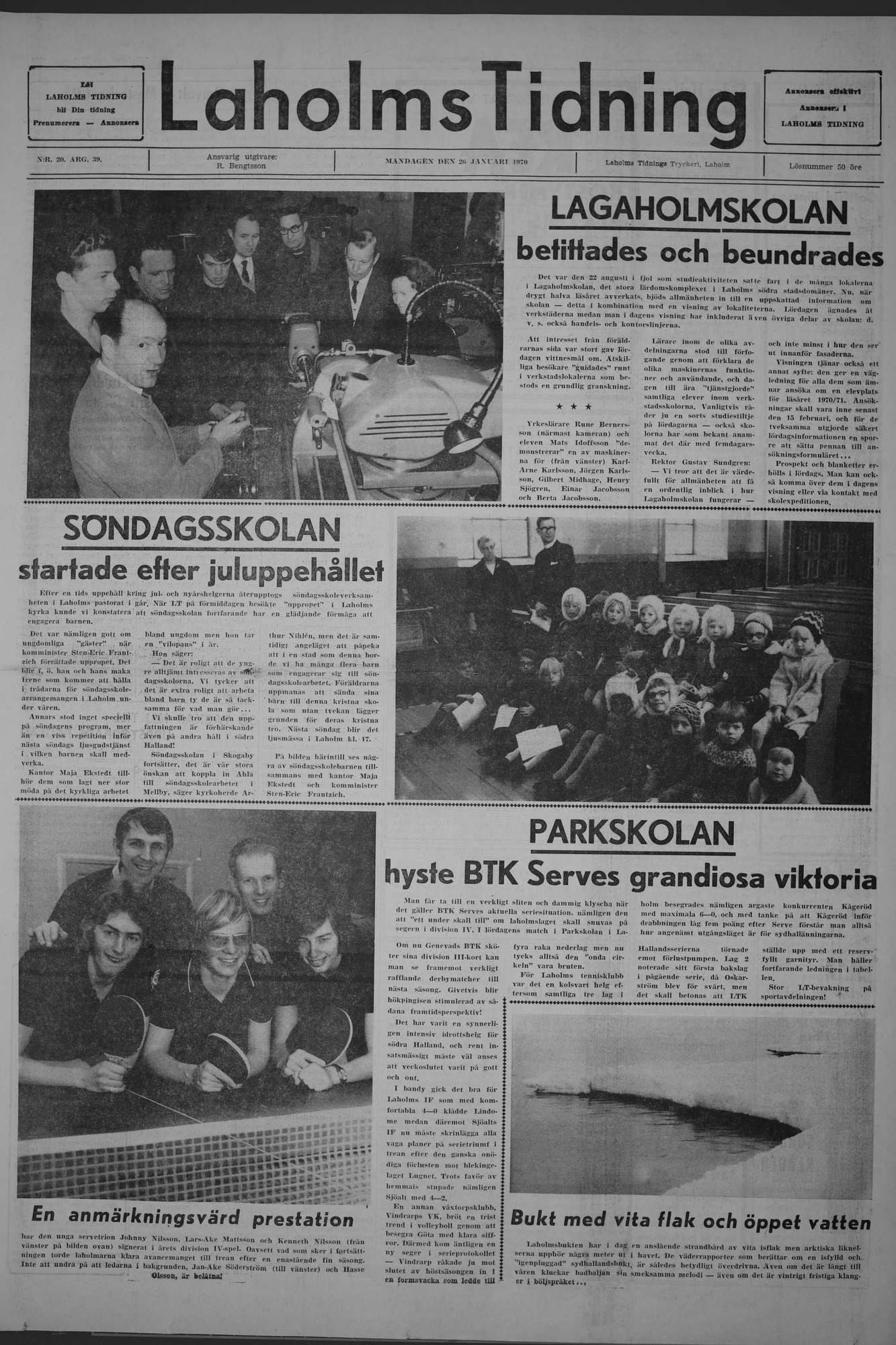 Laholms Tidning Måndag 26 januari 1970, sida 1