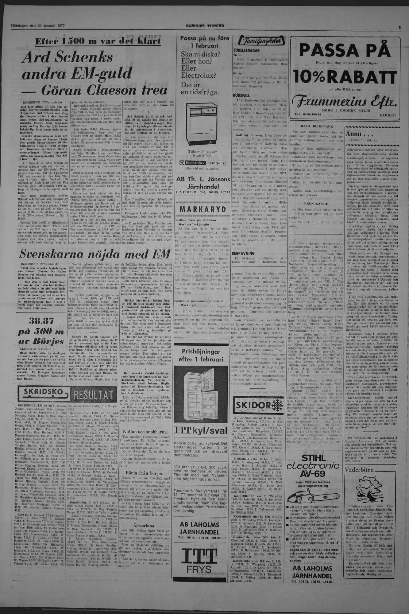 Laholms Tidning Måndag 26 januari 1970, sida 3