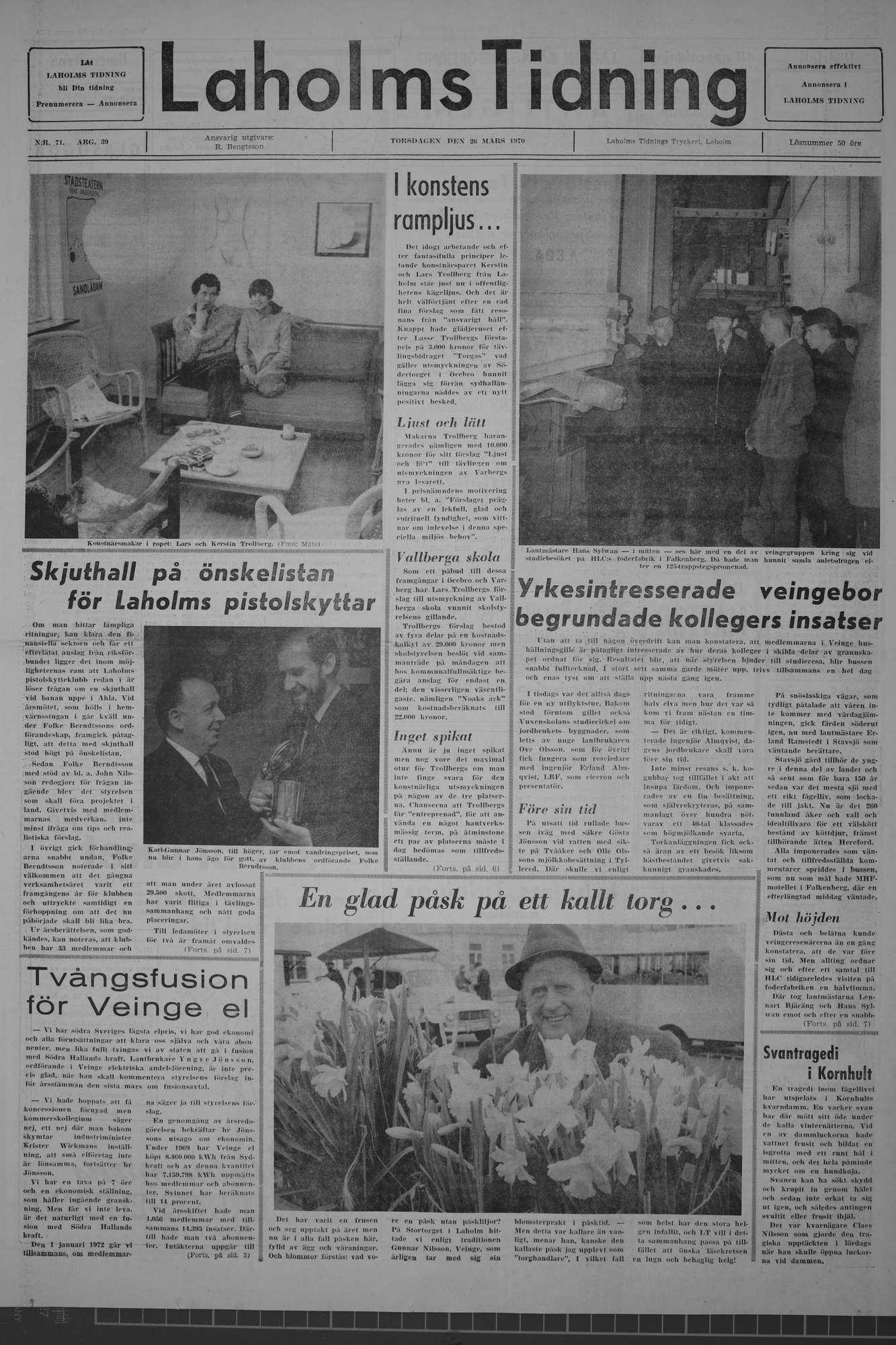 Laholms Tidning Torsdag 26 mars 1970, sida 1