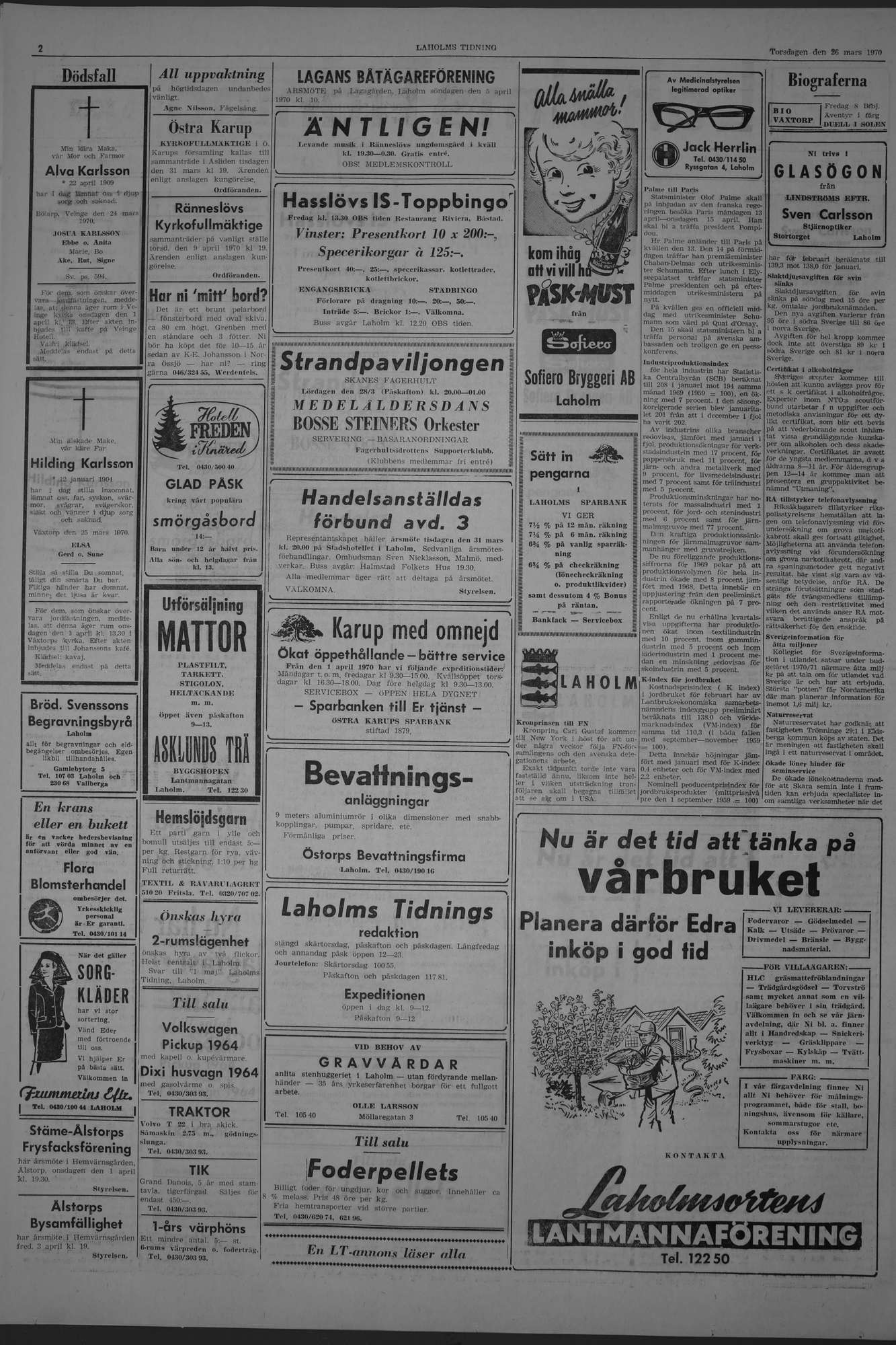 Laholms Tidning Torsdag 26 mars 1970, sida 2