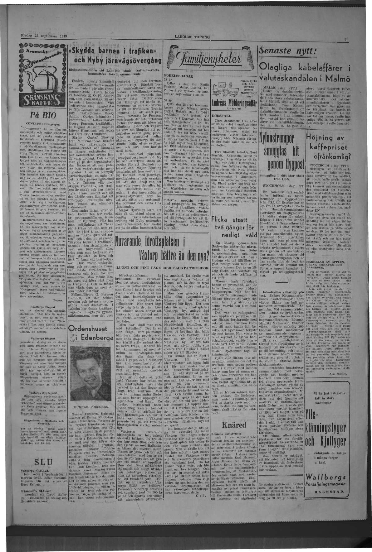 Laholms Tidning Fredag 23 september 1949, sida 3