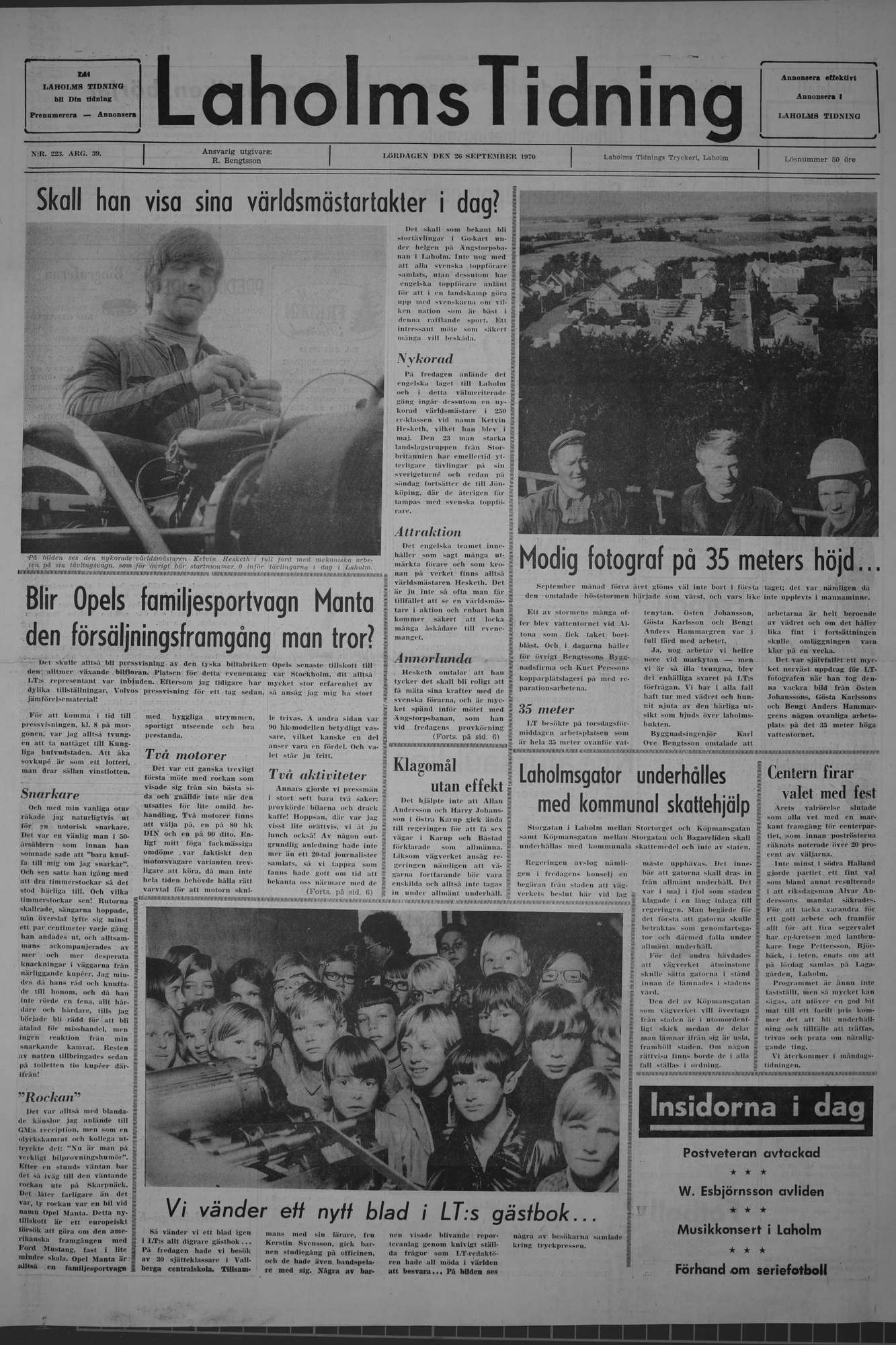 Laholms Tidning Lördag 26 september 1970, sida 1