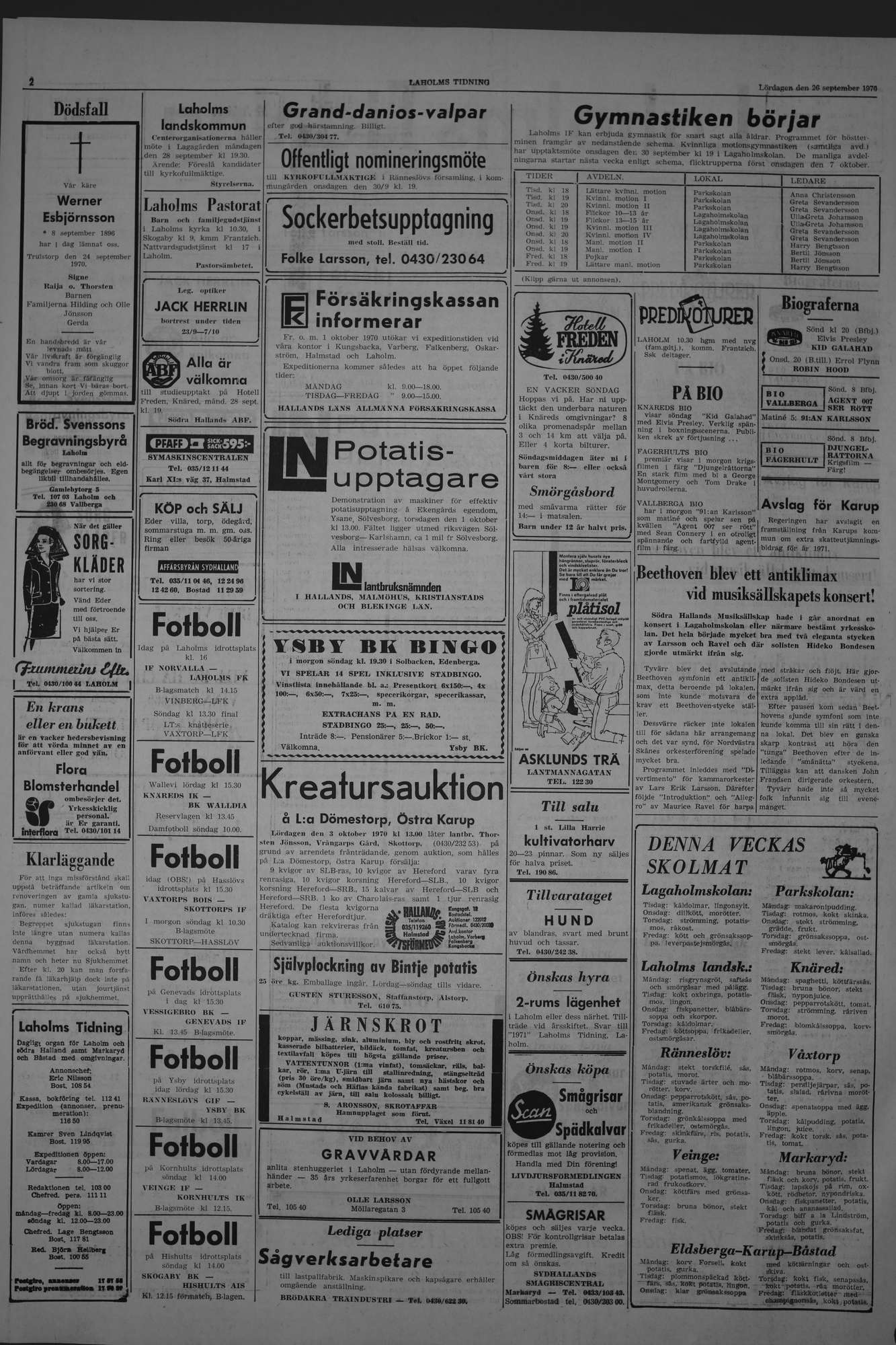 Laholms Tidning Lördag 26 september 1970, sida 2
