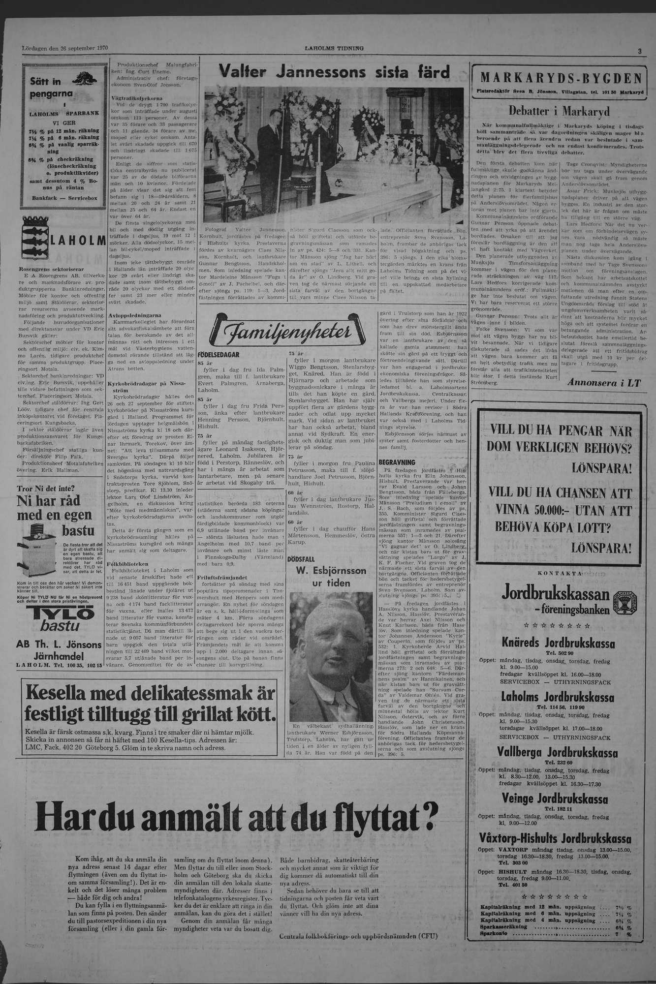 Laholms Tidning Lördag 26 september 1970, sida 3