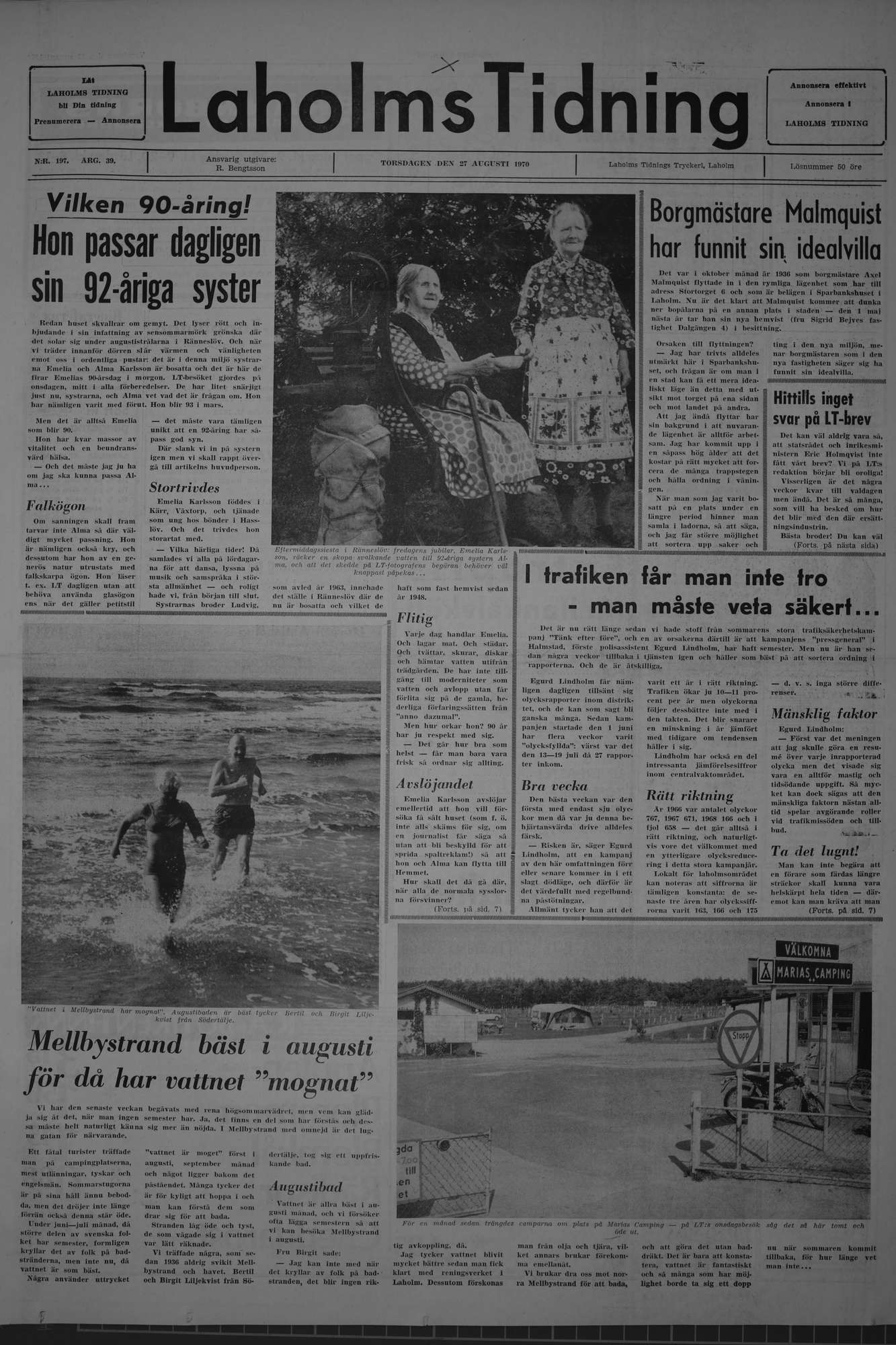 Laholms Tidning Torsdag 27 augusti 1970, sida 1
