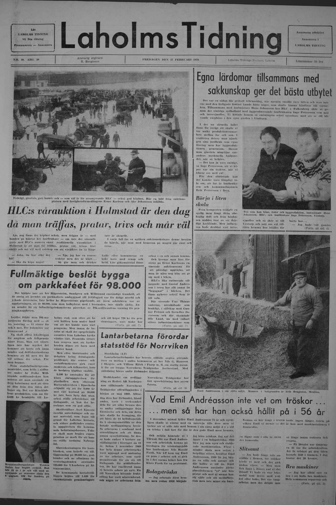 Laholms Tidning Fredag 27 februari 1970, sida 1