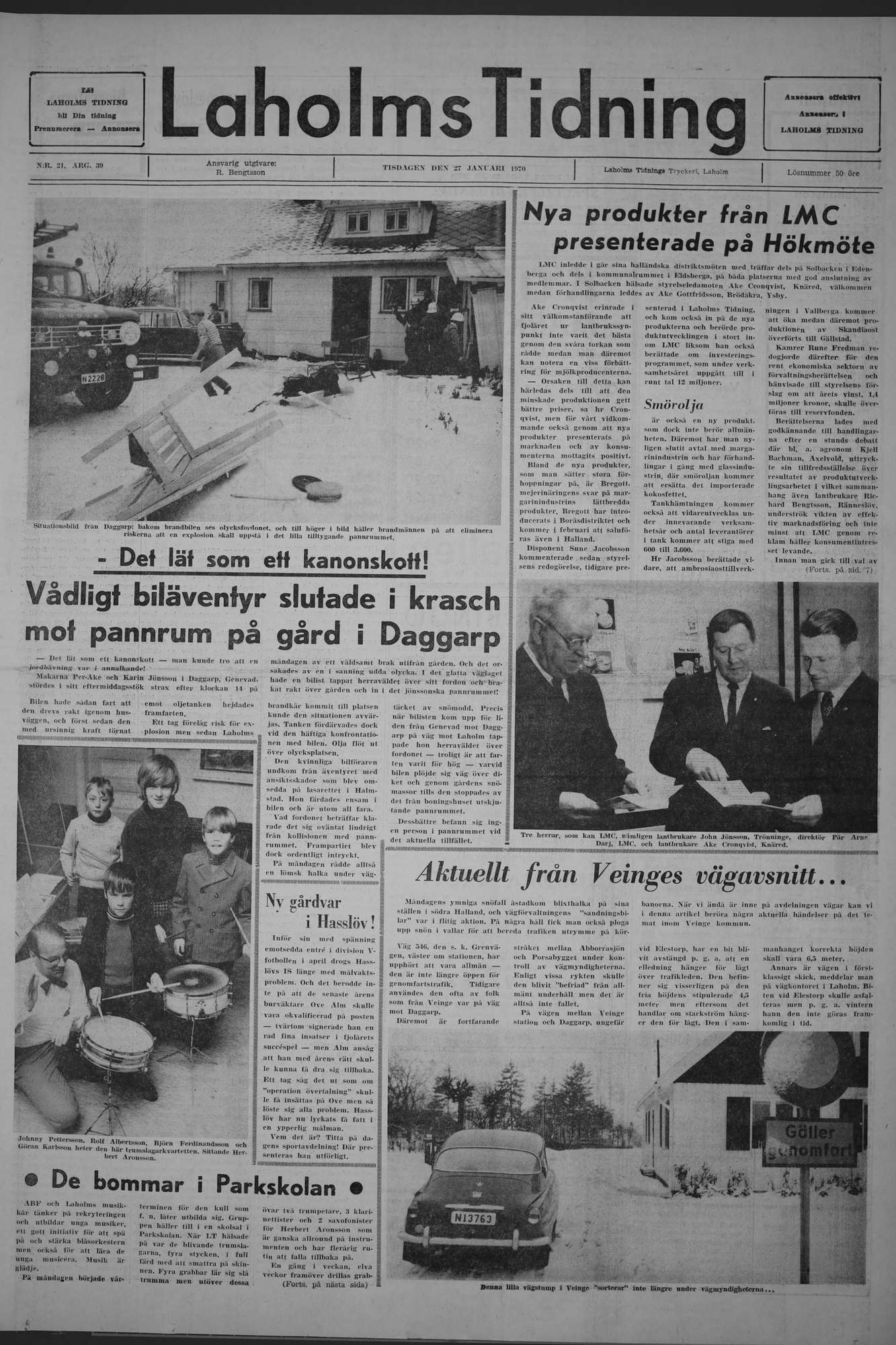 Laholms Tidning Tisdag 27 januari 1970, sida 1