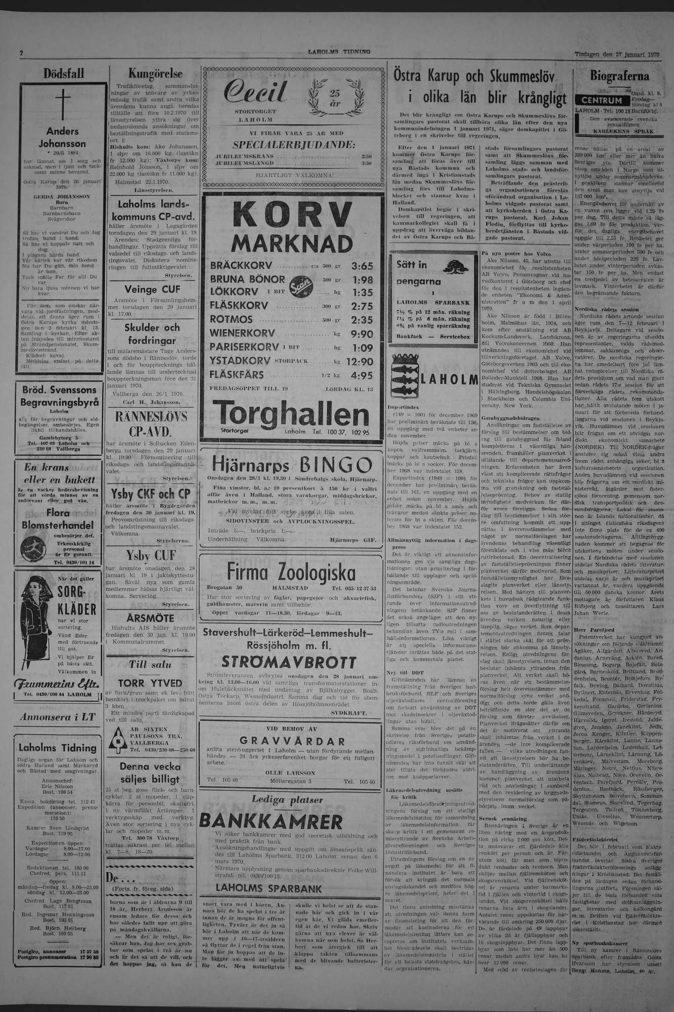 Laholms Tidning Tisdag 27 januari 1970, sida 2