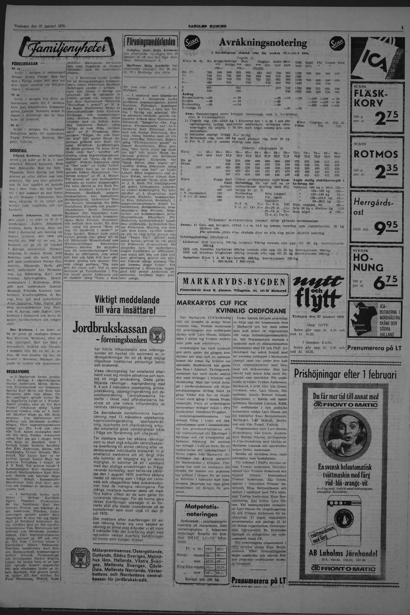 Laholms Tidning Tisdag 27 januari 1970, sida 3