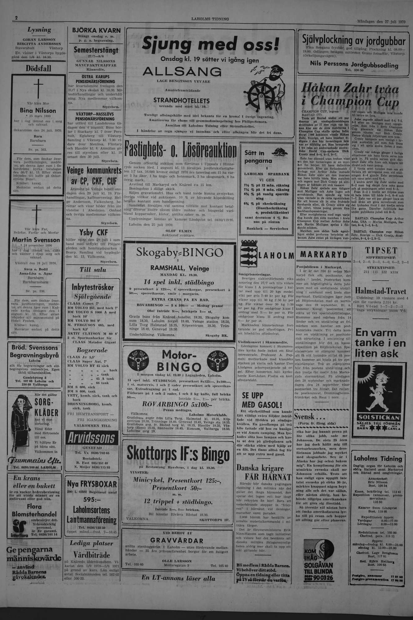Laholms Tidning Måndag 27 juli 1970, sida 2