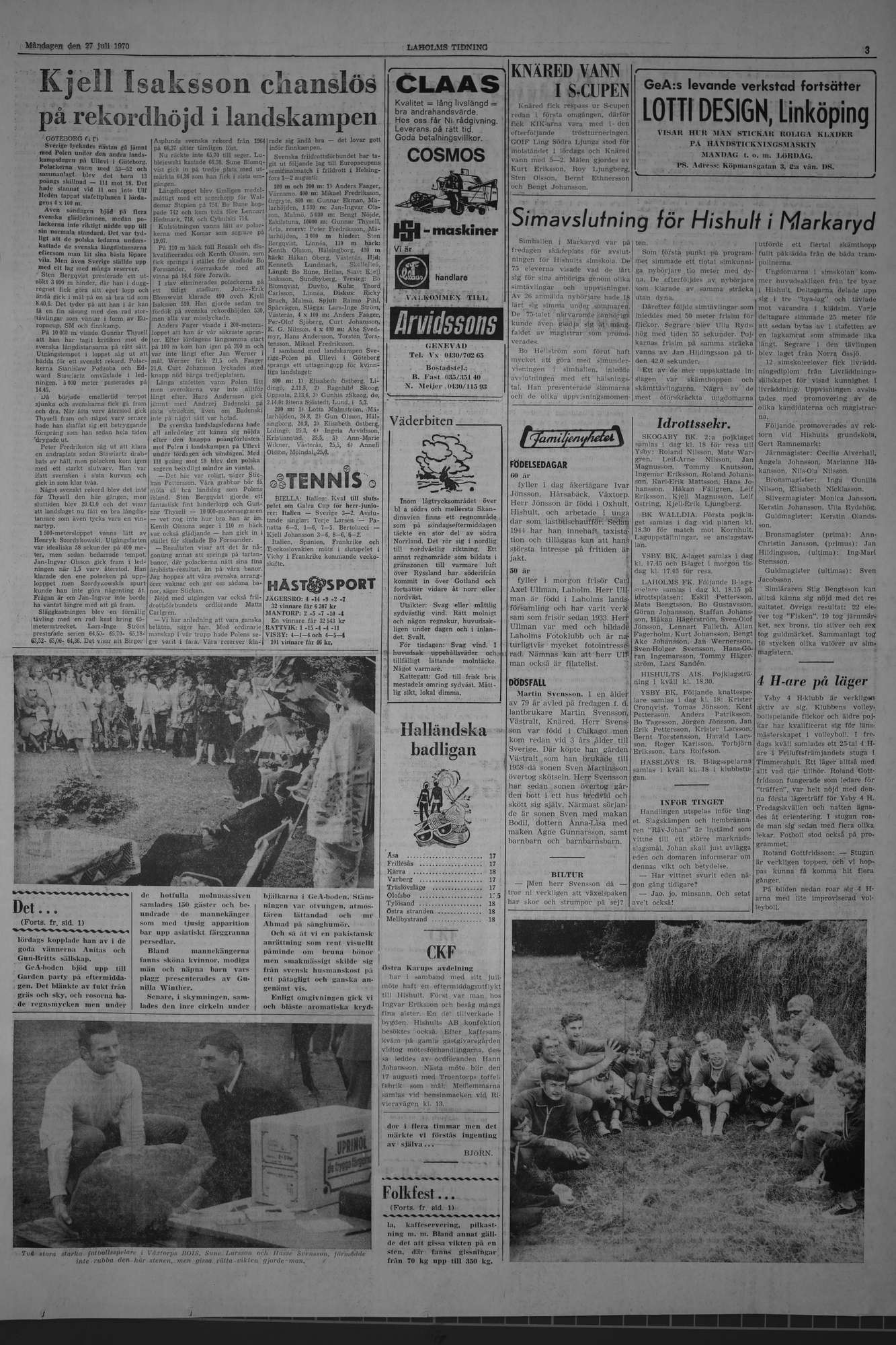 Laholms Tidning Måndag 27 juli 1970, sida 3