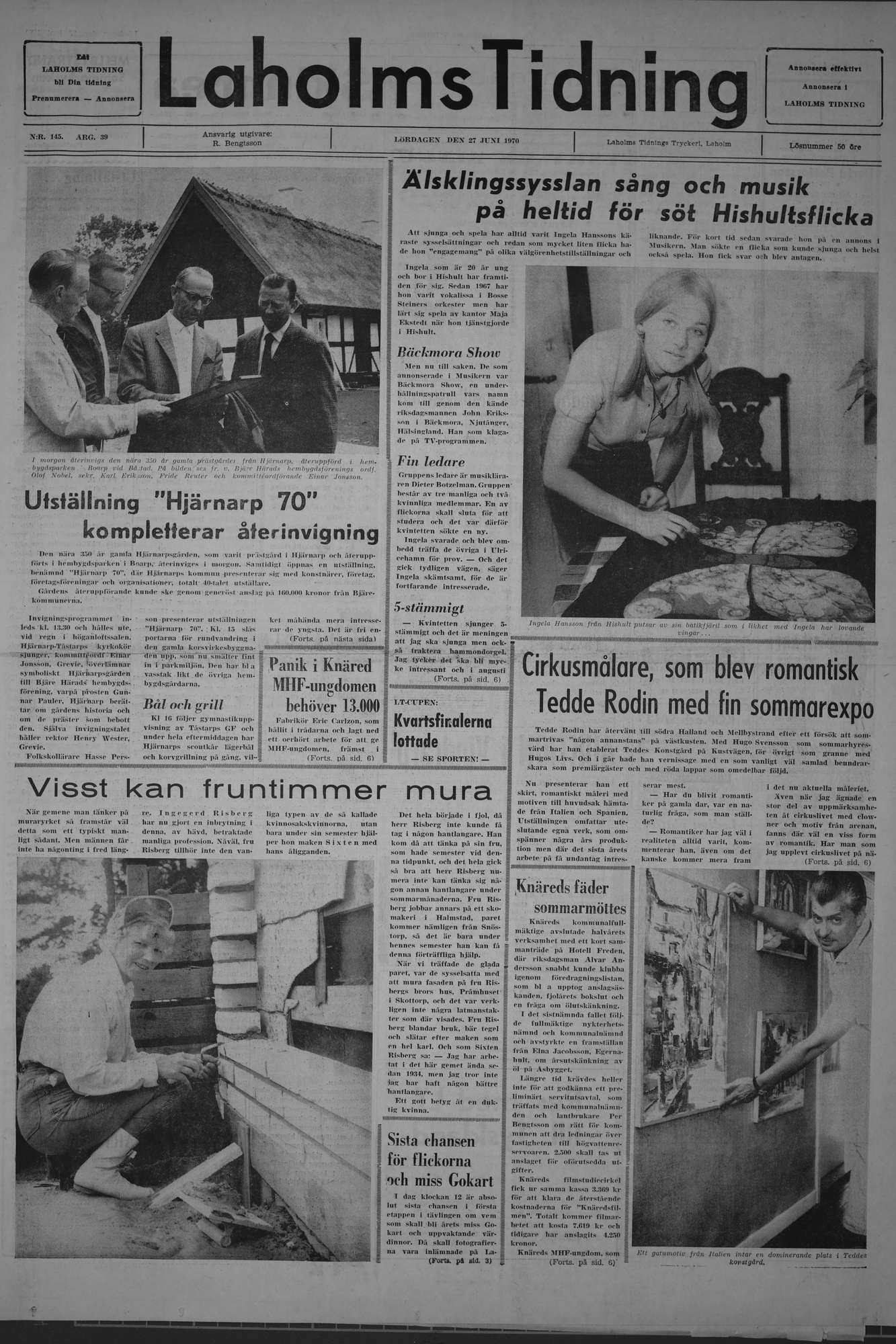 Laholms Tidning Lördag 27 juni 1970, sida 1
