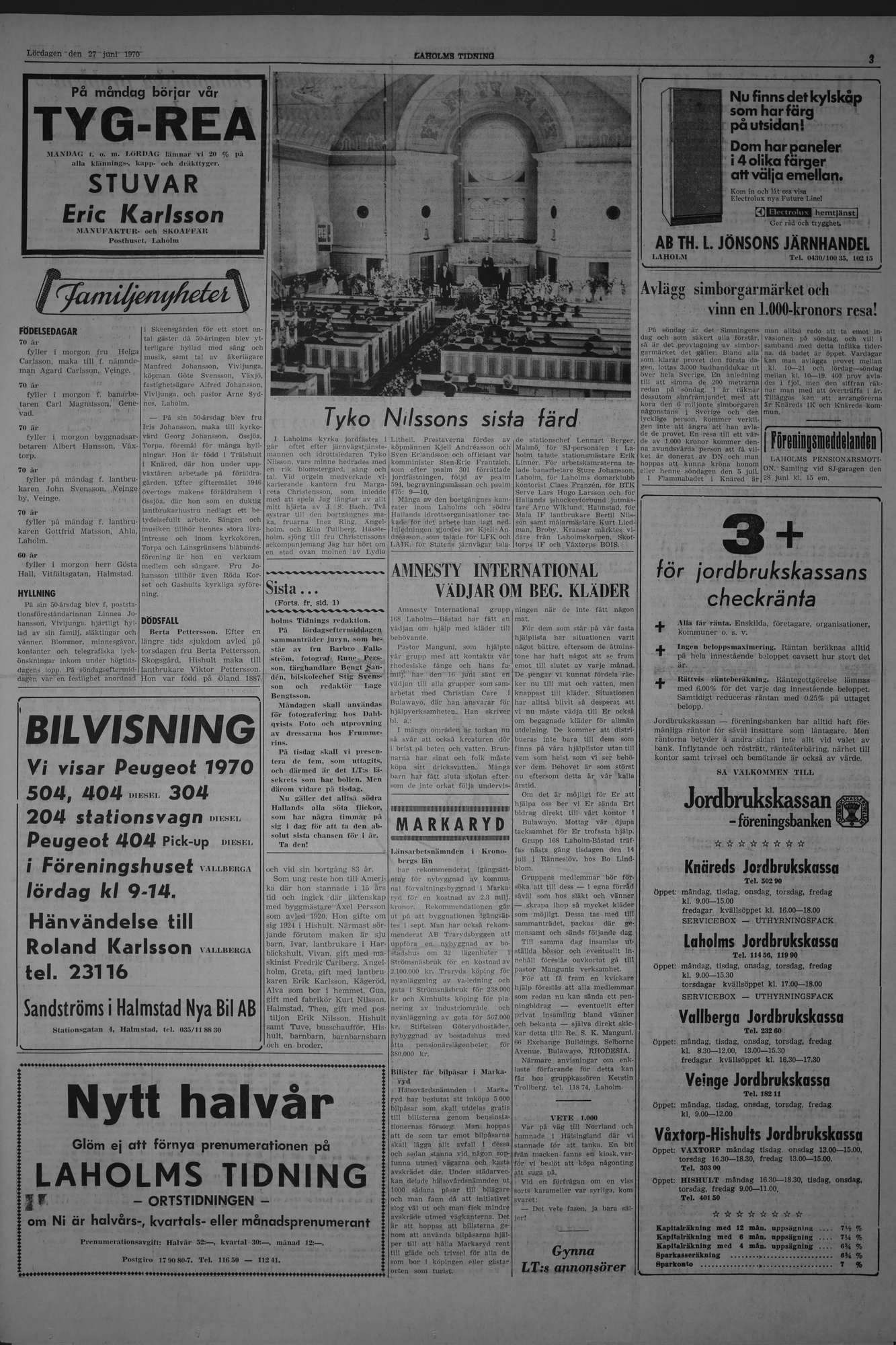 Laholms Tidning Lördag 27 juni 1970, sida 3