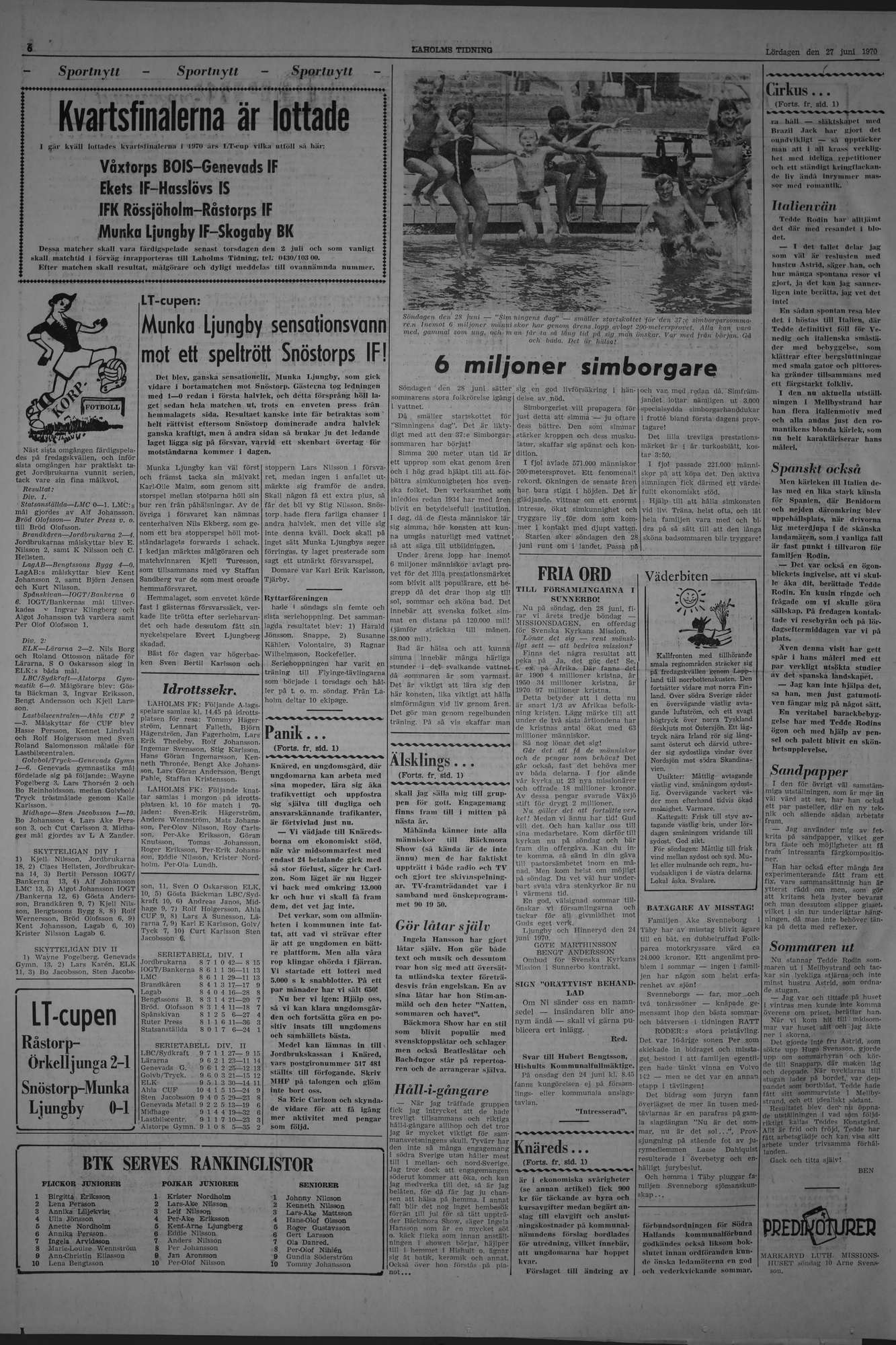 Laholms Tidning Lördag 27 juni 1970, sida 6