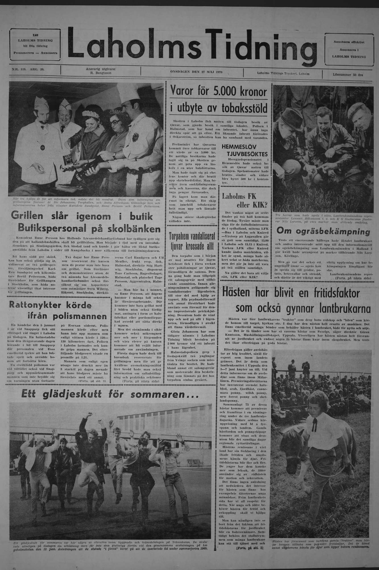 Laholms Tidning Onsdag 27 maj 1970, sida 1
