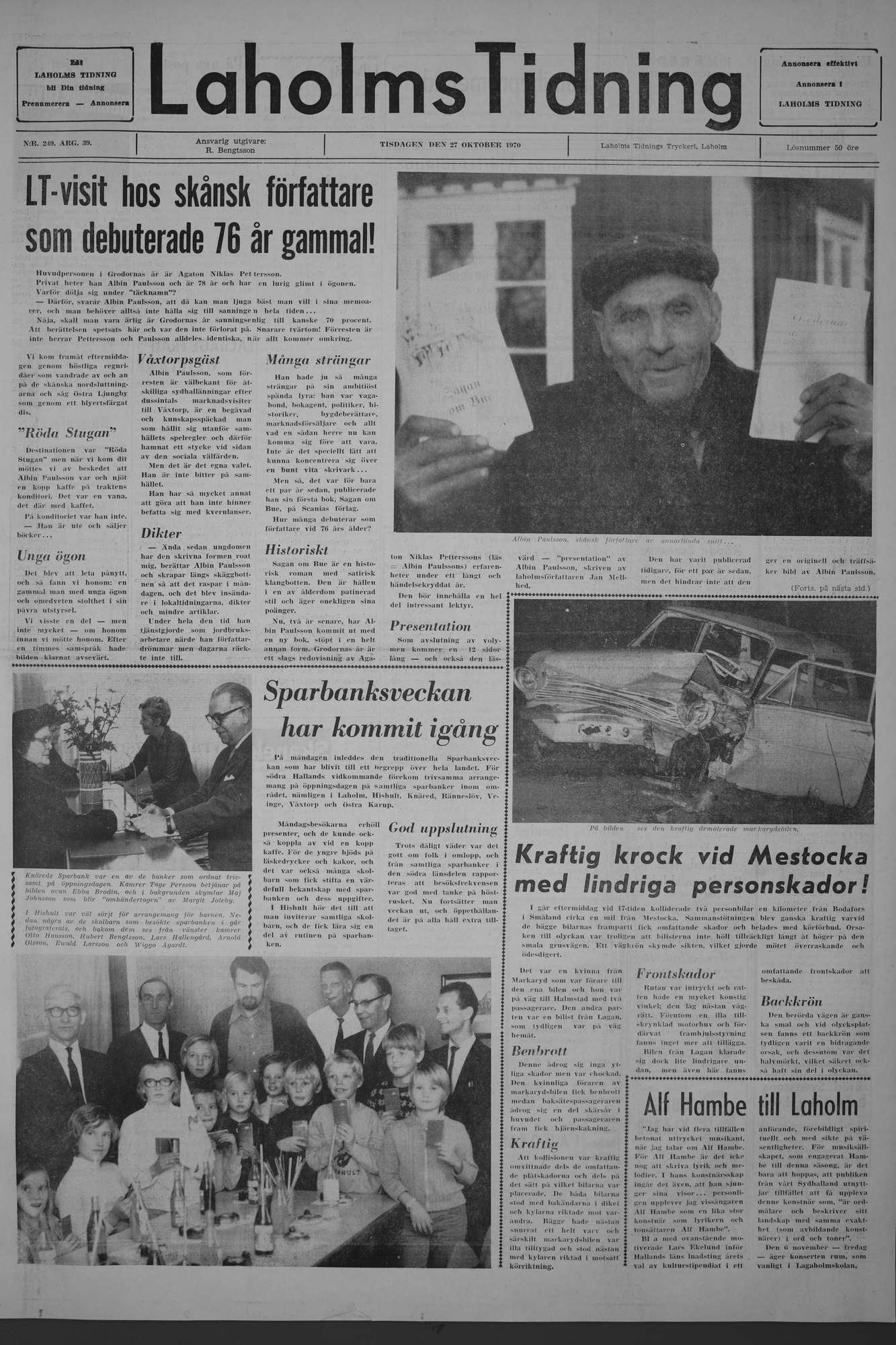 Laholms Tidning Tisdag 27 oktober 1970, sida 1