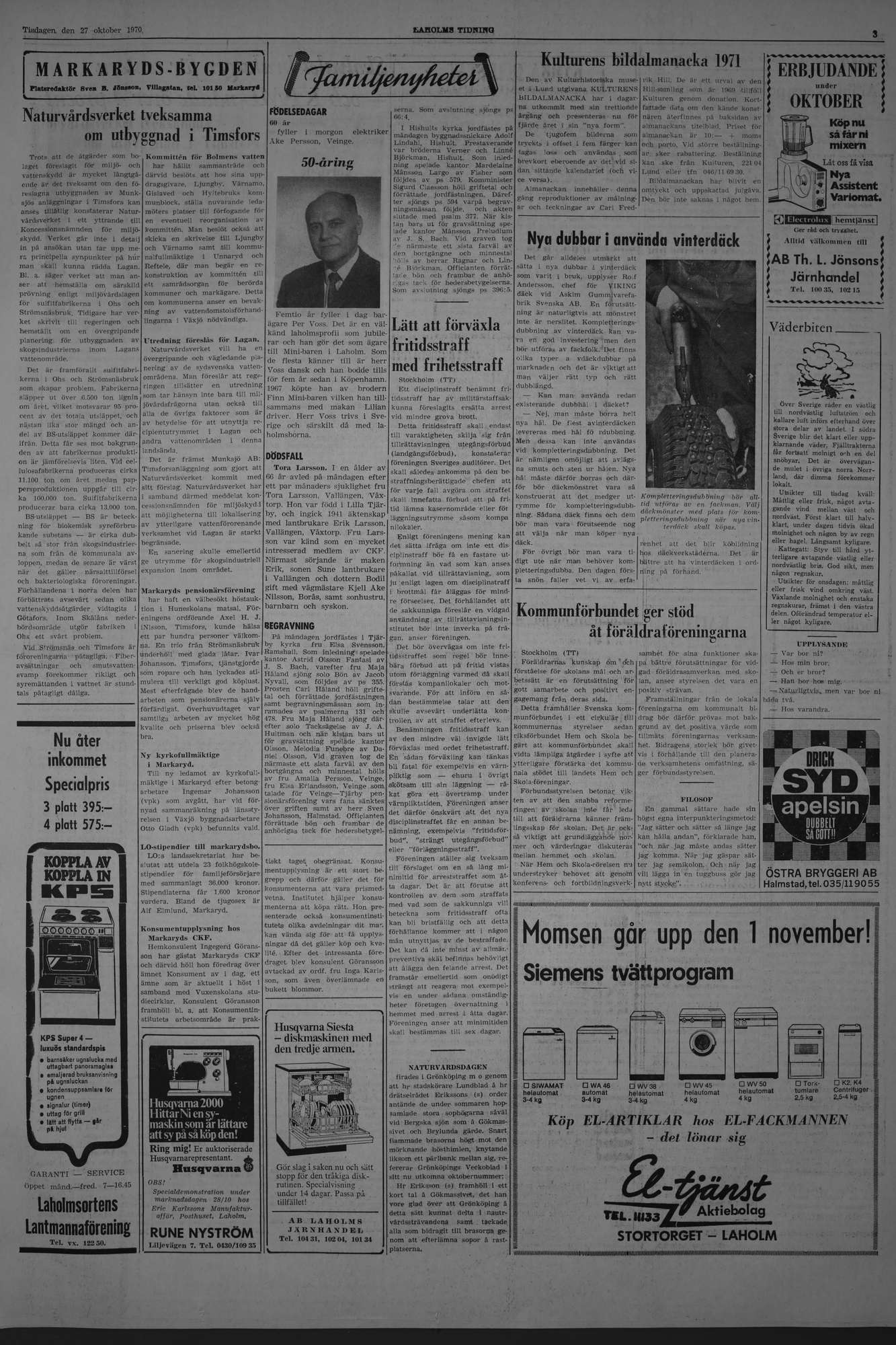 Laholms Tidning Tisdag 27 oktober 1970, sida 3