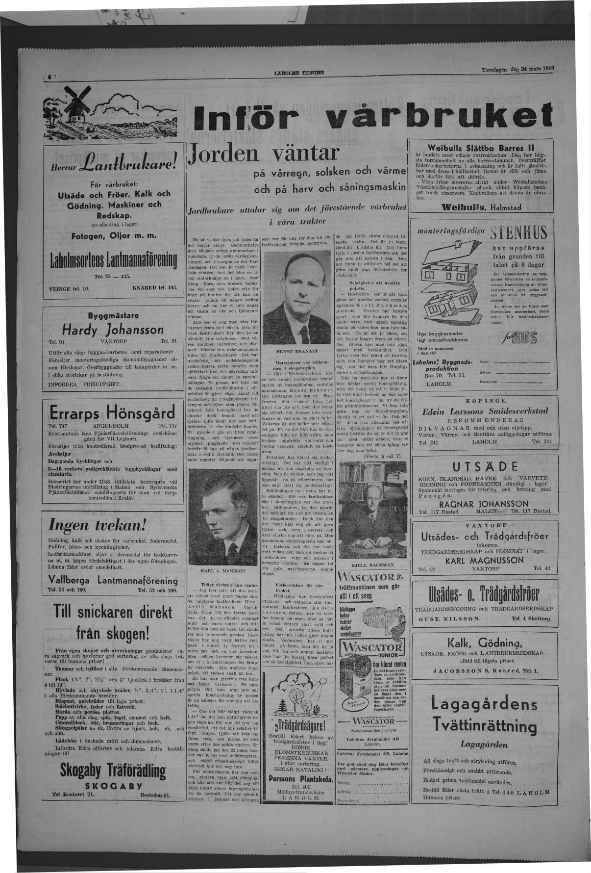 Laholms Tidning Torsdag 24 mars 1949, sida 4
