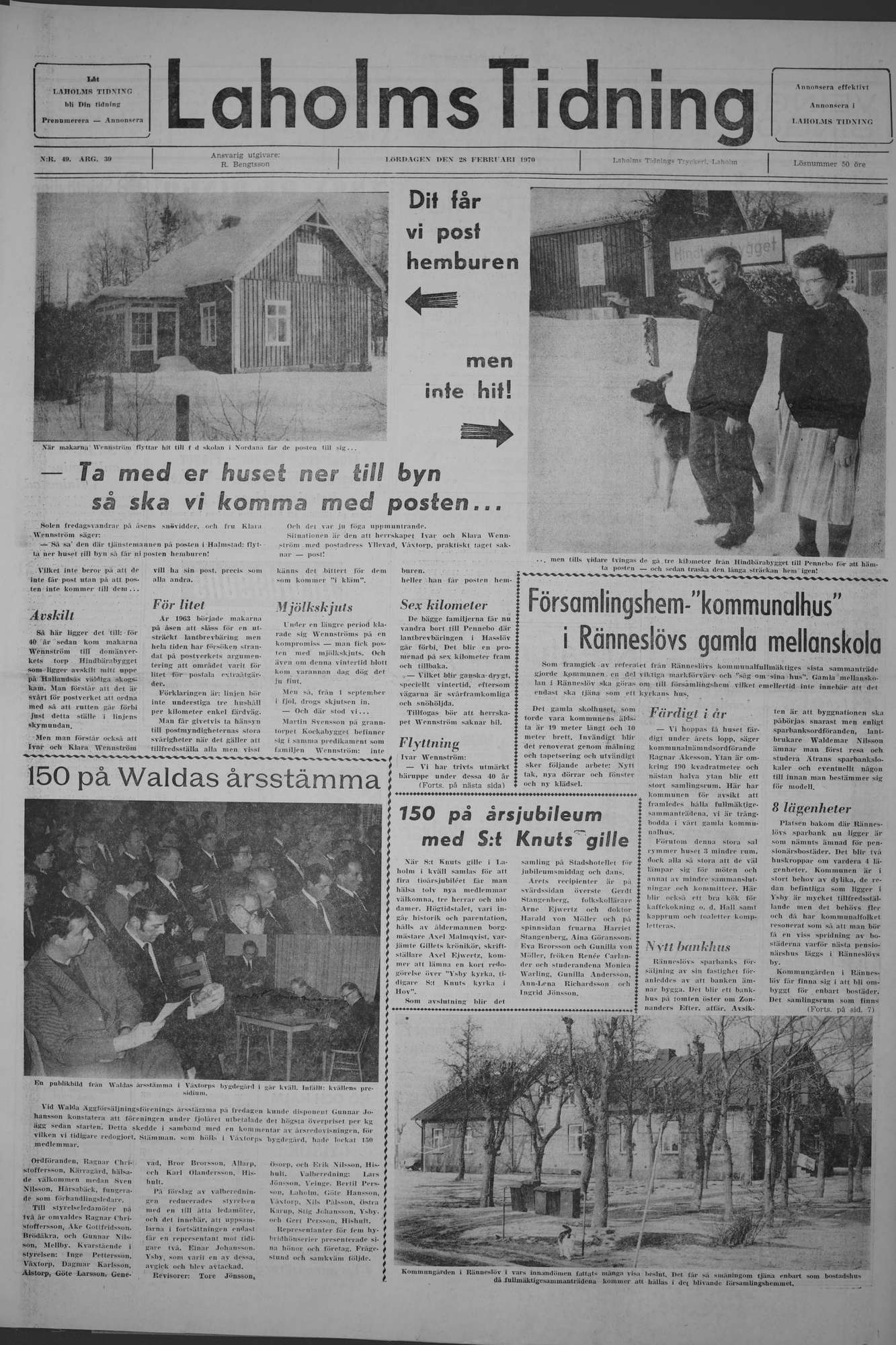 Laholms Tidning Lördag 28 februari 1970, sida 1