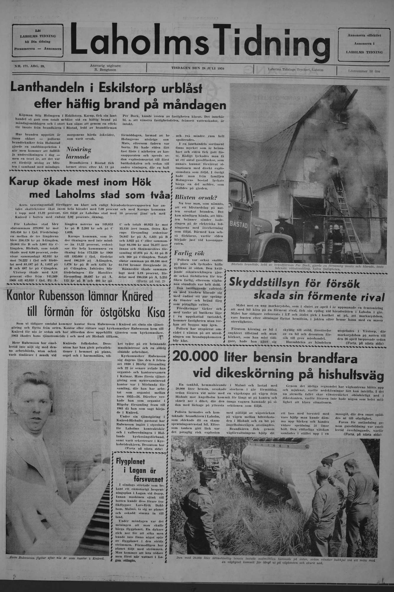 Laholms Tidning Tisdag 28 juli 1970, sida 1
