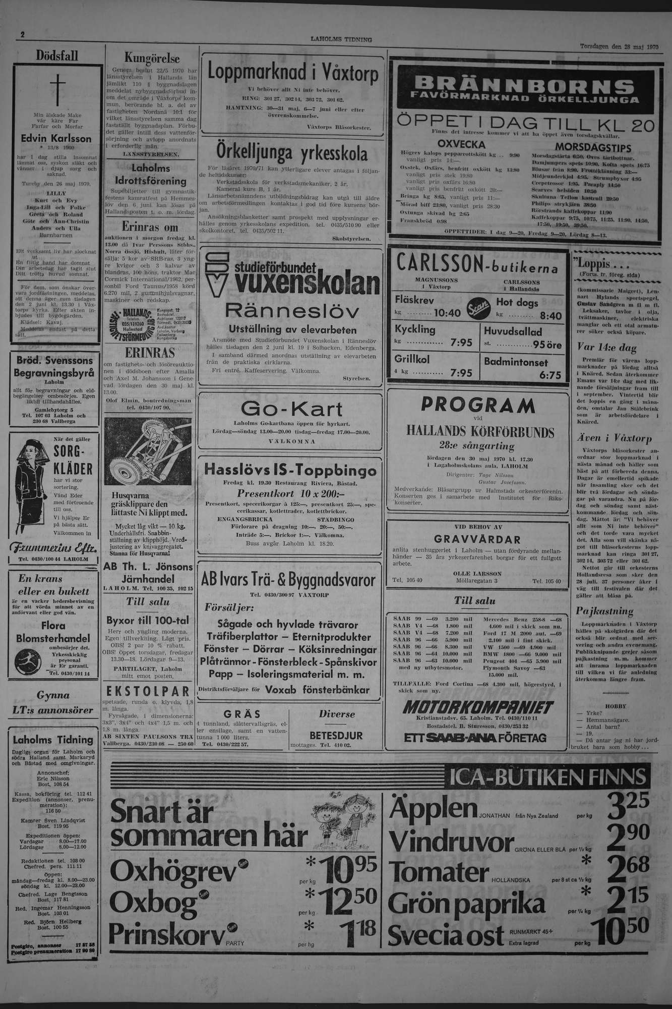 Laholms Tidning Torsdag 28 maj 1970, sida 2