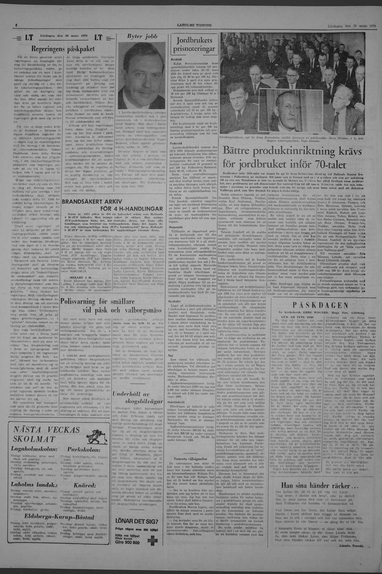 Laholms Tidning Lördag 28 mars 1970, sida 4