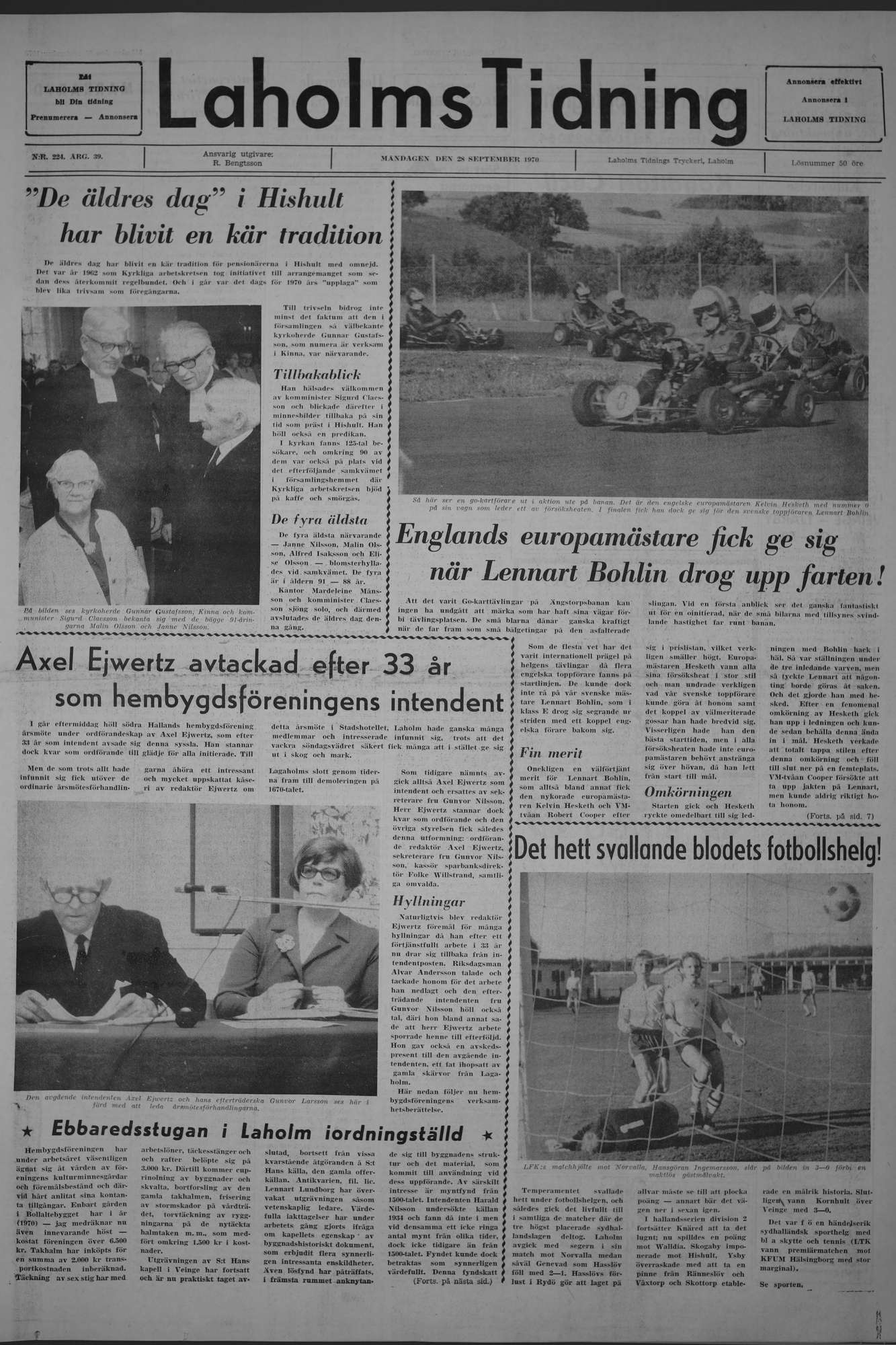 Laholms Tidning Måndag 28 september 1970, sida 1