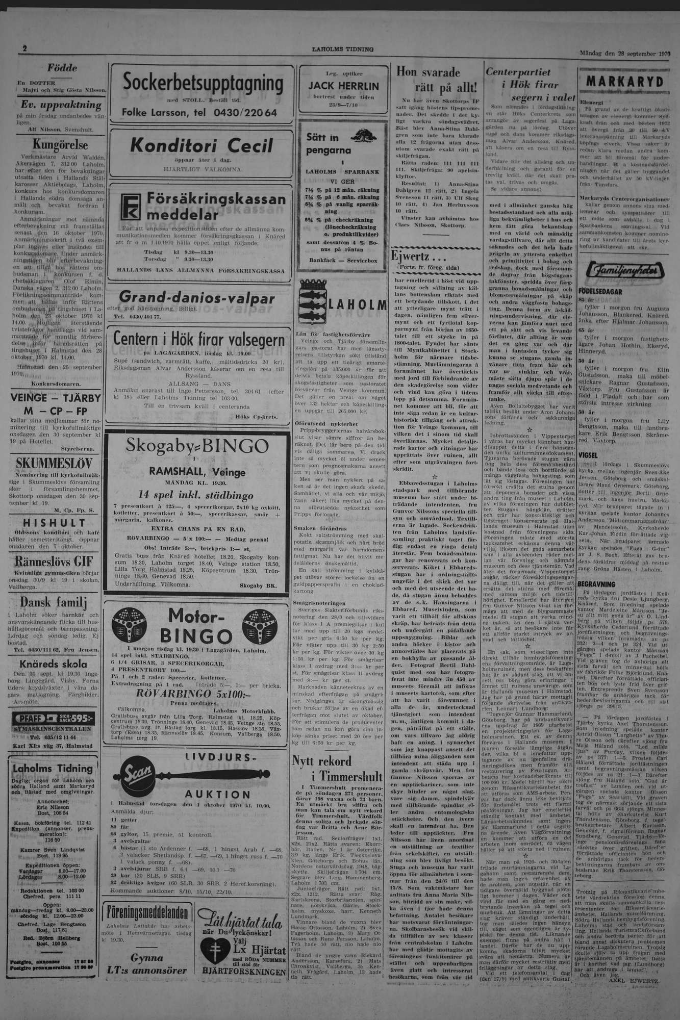 Laholms Tidning Måndag 28 september 1970, sida 2
