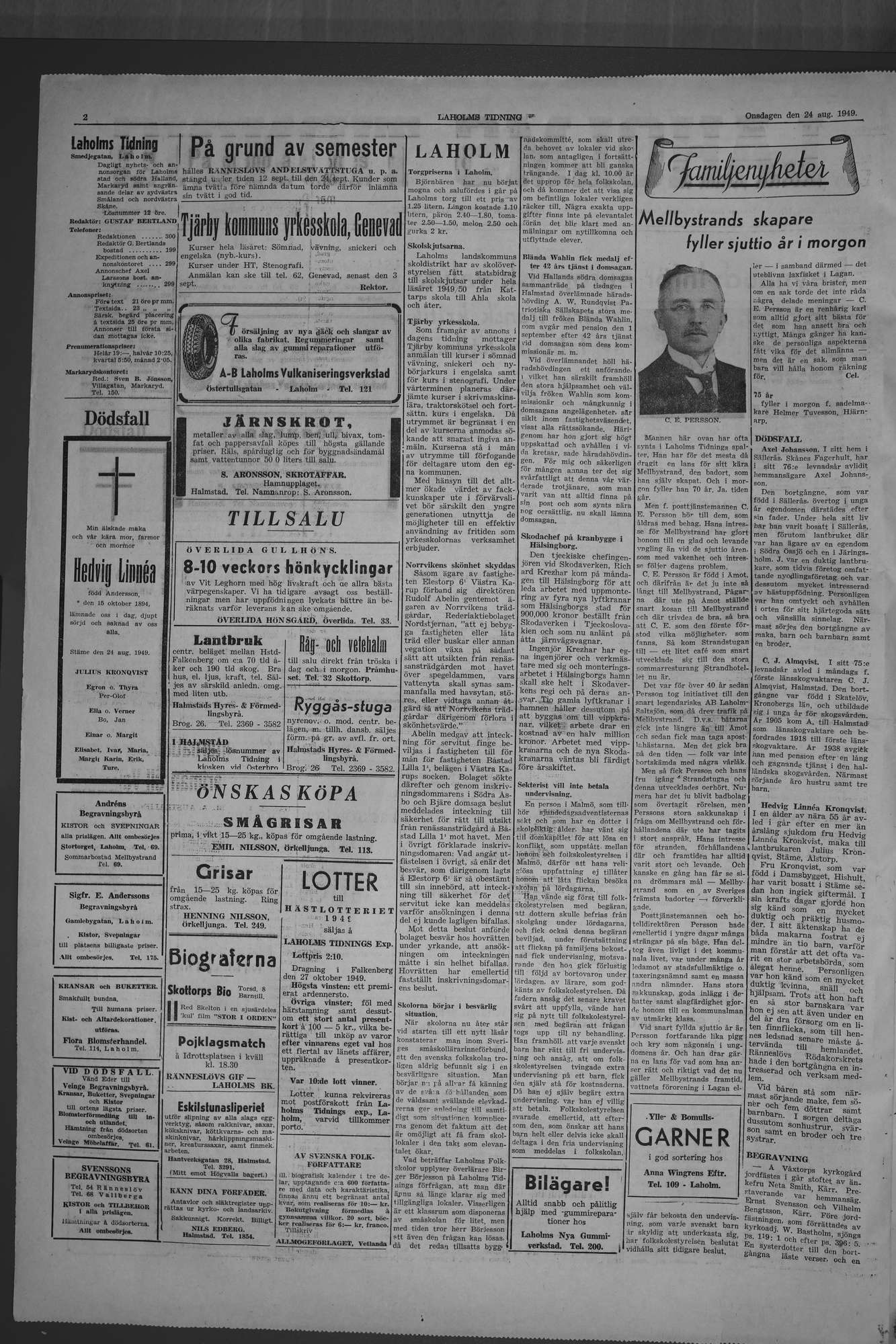 Laholms Tidning Onsdag 24 augusti 1949, sida 2