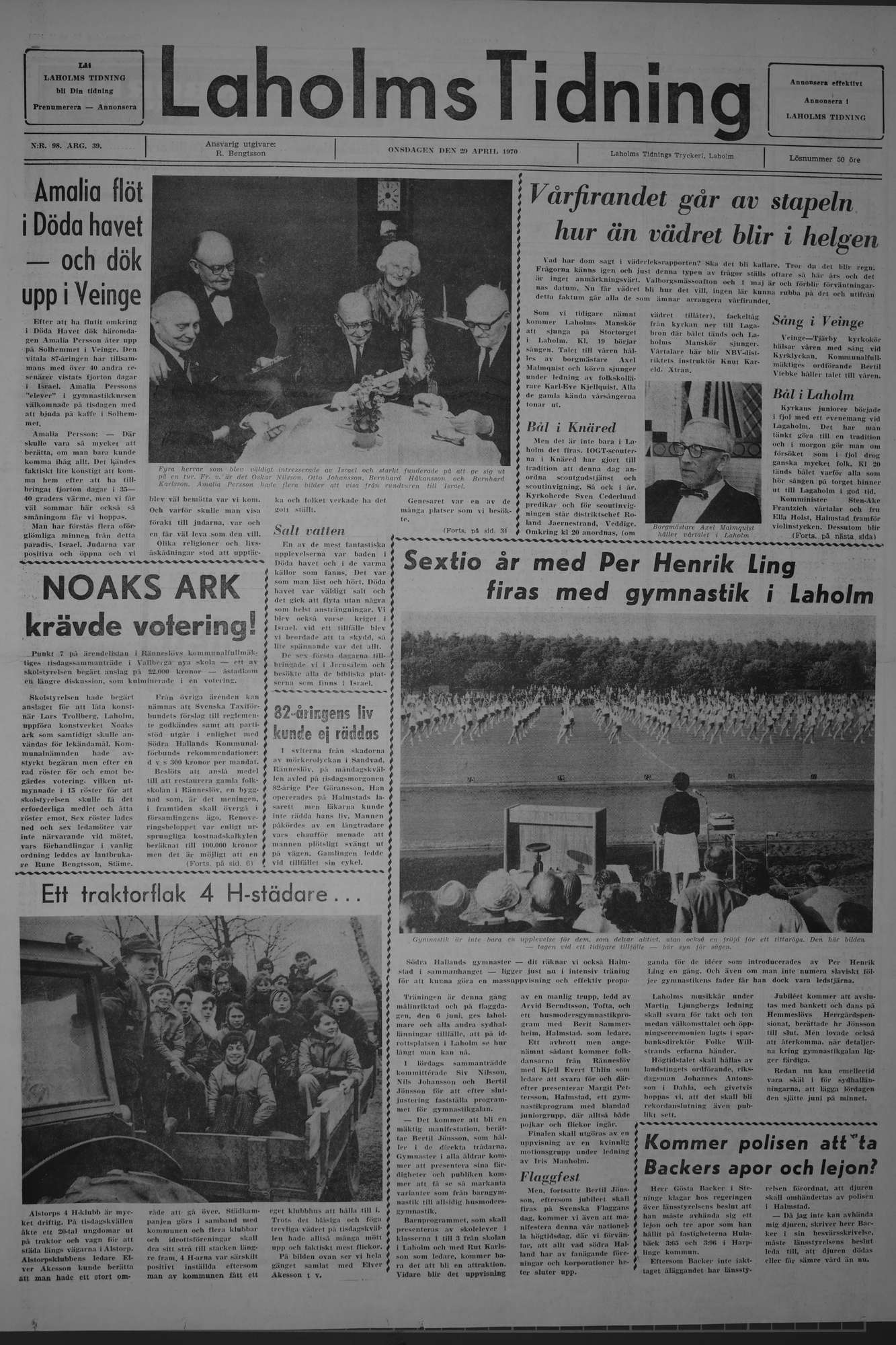 Laholms Tidning Onsdag 29 april 1970, sida 1