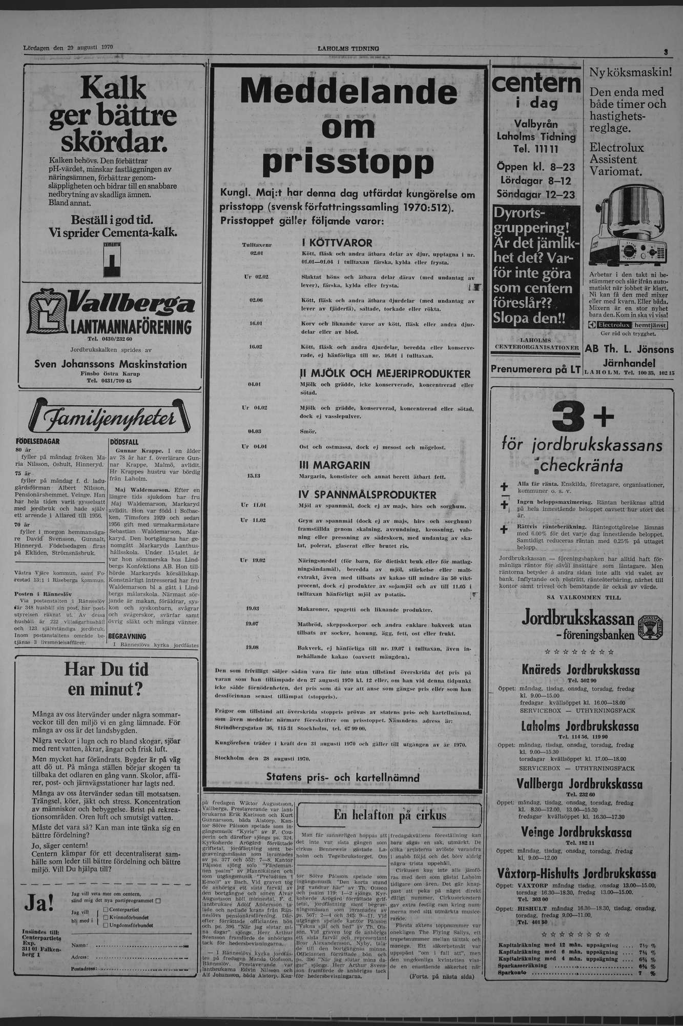 Laholms Tidning Lördag 29 augusti 1970, sida 3