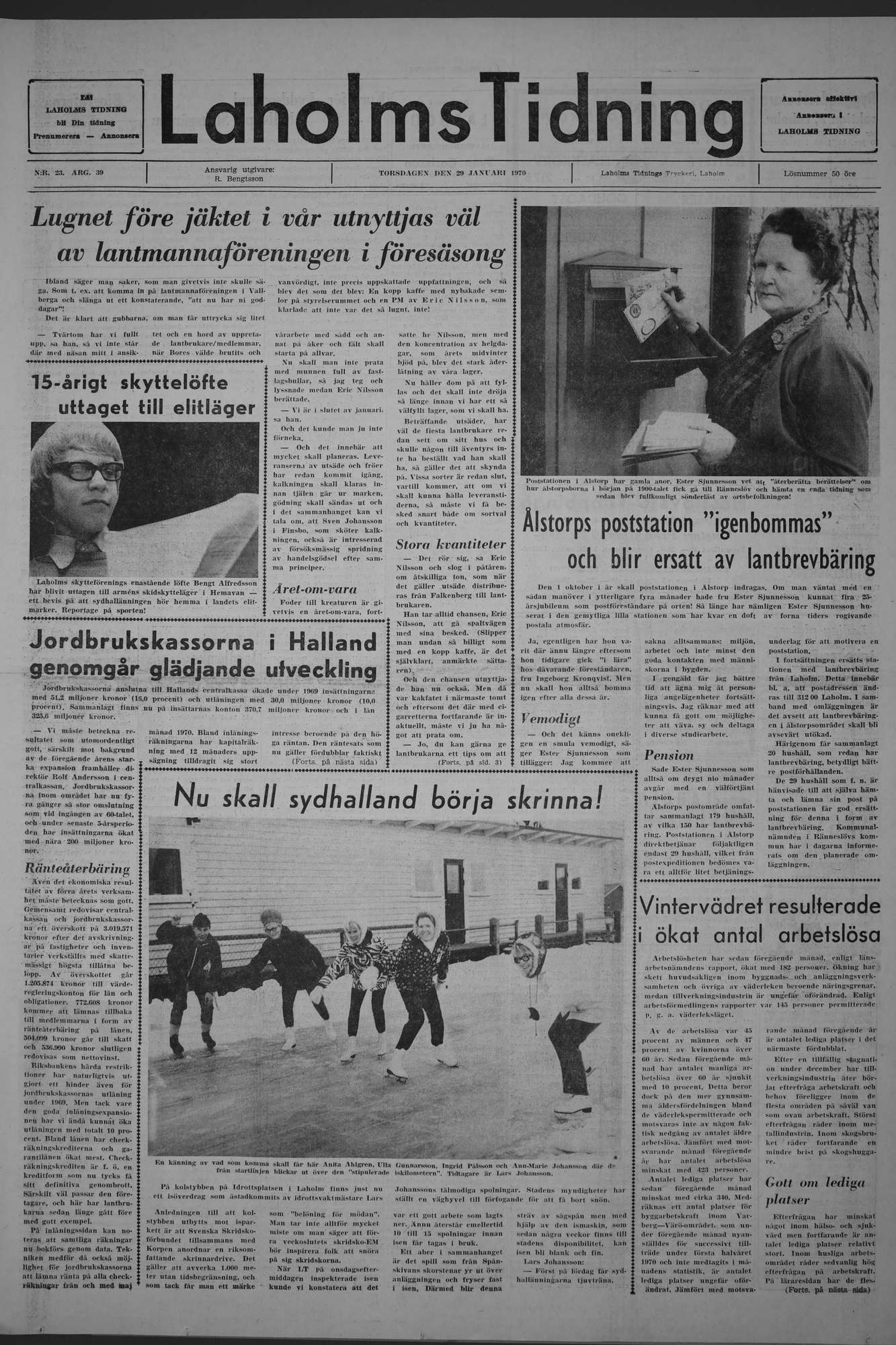Laholms Tidning Torsdag 29 januari 1970, sida 1