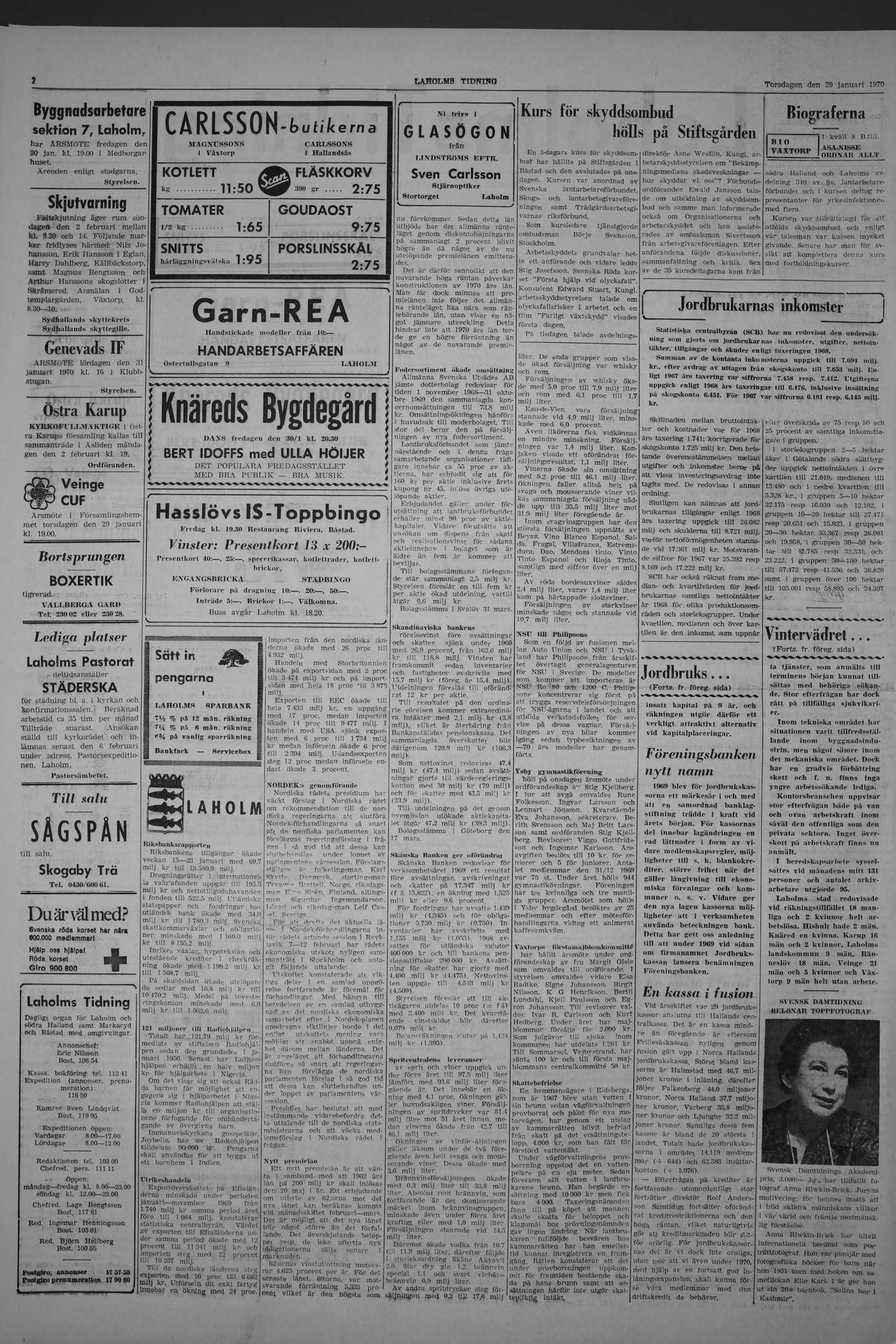 Laholms Tidning Torsdag 29 januari 1970, sida 2